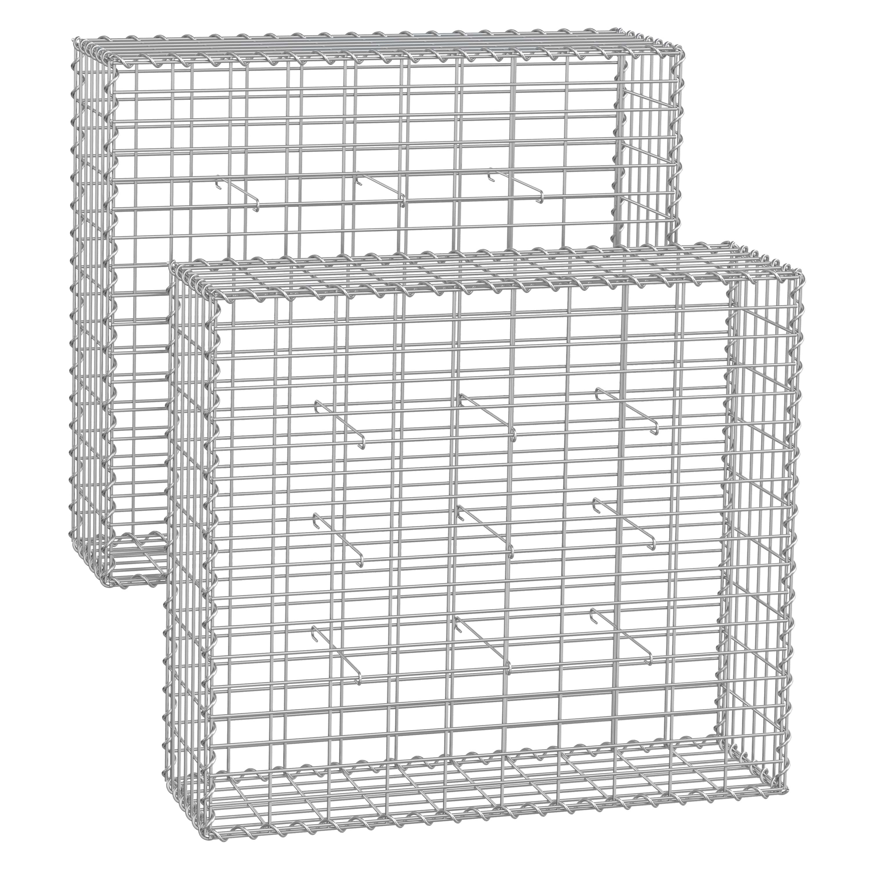 Metal Gabion Cage Basket - Silver - Set of 2
