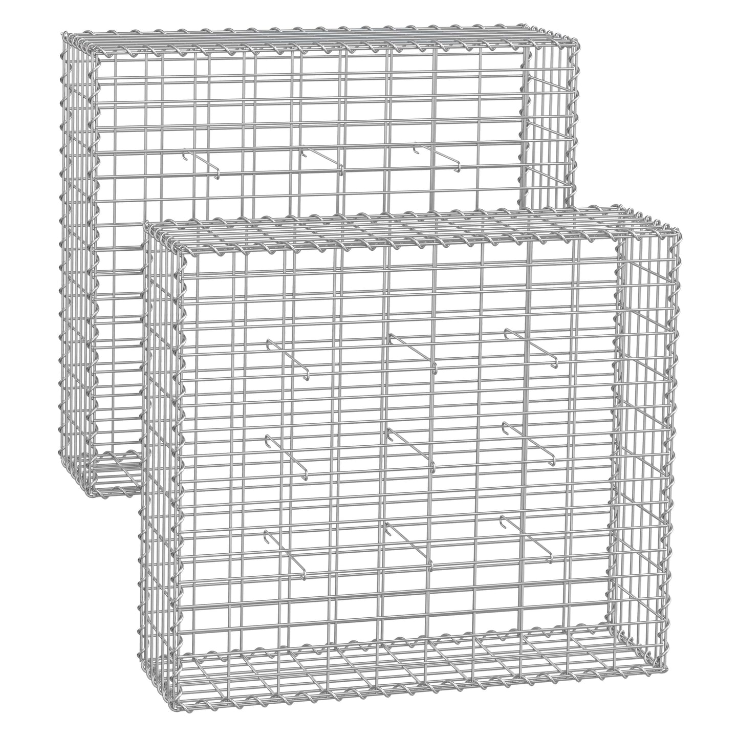 Metal Gabion Cage Basket - Silver - Set of 2
