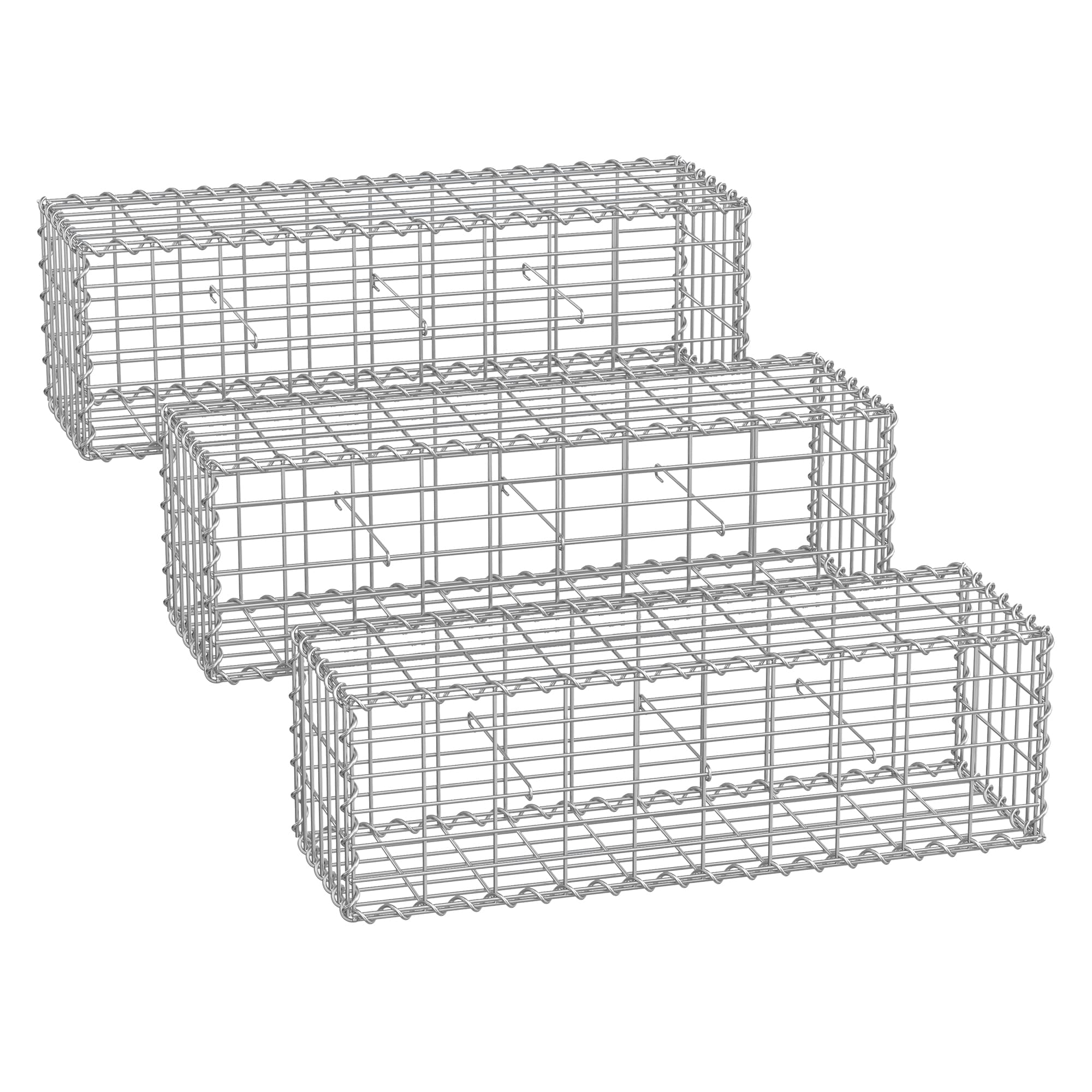 Gabion Cage - Galvanized Metal - Silver - 100 x 30 x 30 cm with 10 x 5 cm Mesh