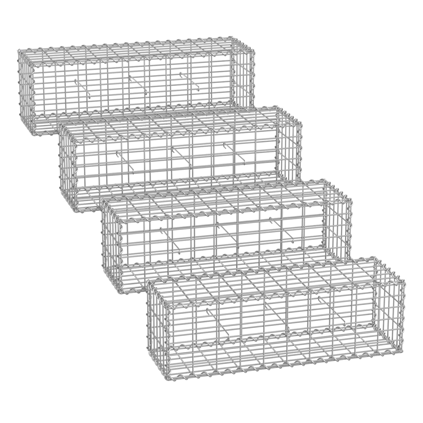 Gabion Cage - Galvanized Metal - Silver - 100 x 30 x 30 cm with 10 x 5 cm Mesh