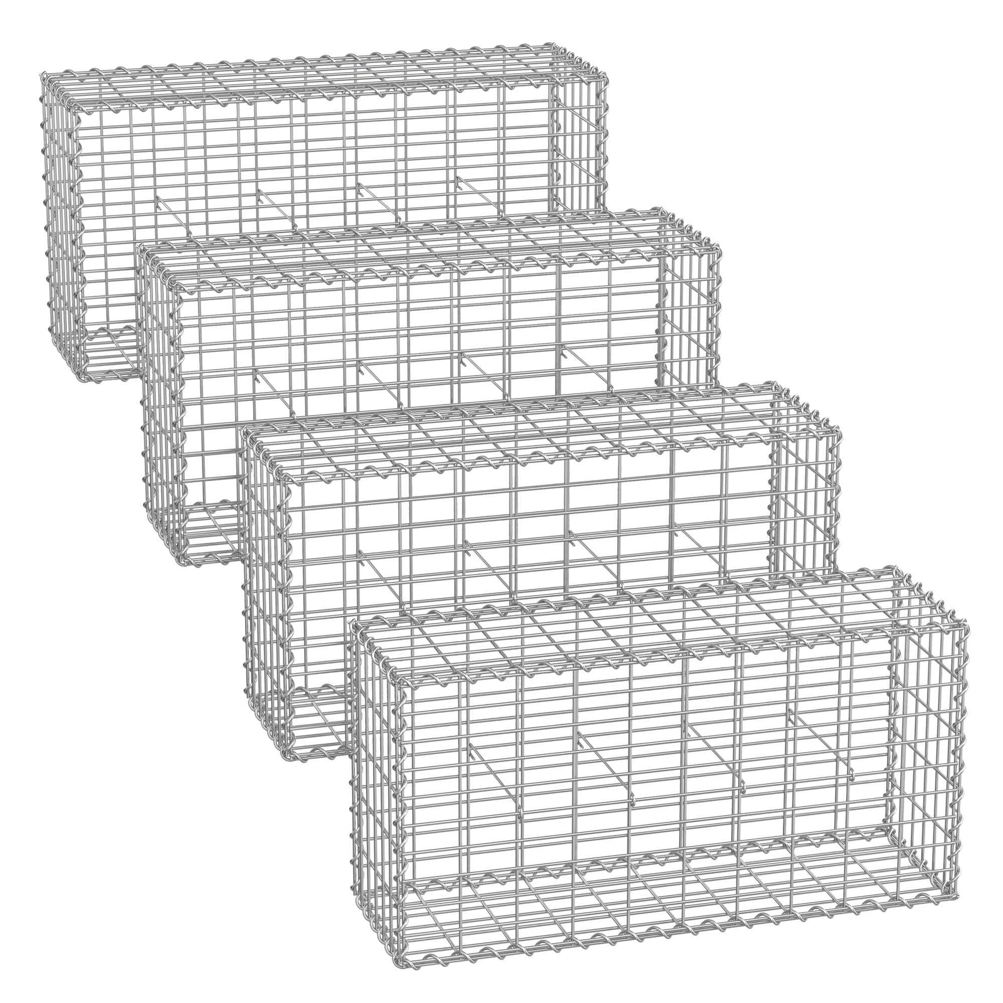 Metal Gabion Basket - Wire Mesh - Silver - Set of 4 for Garden Fence Wall Partition