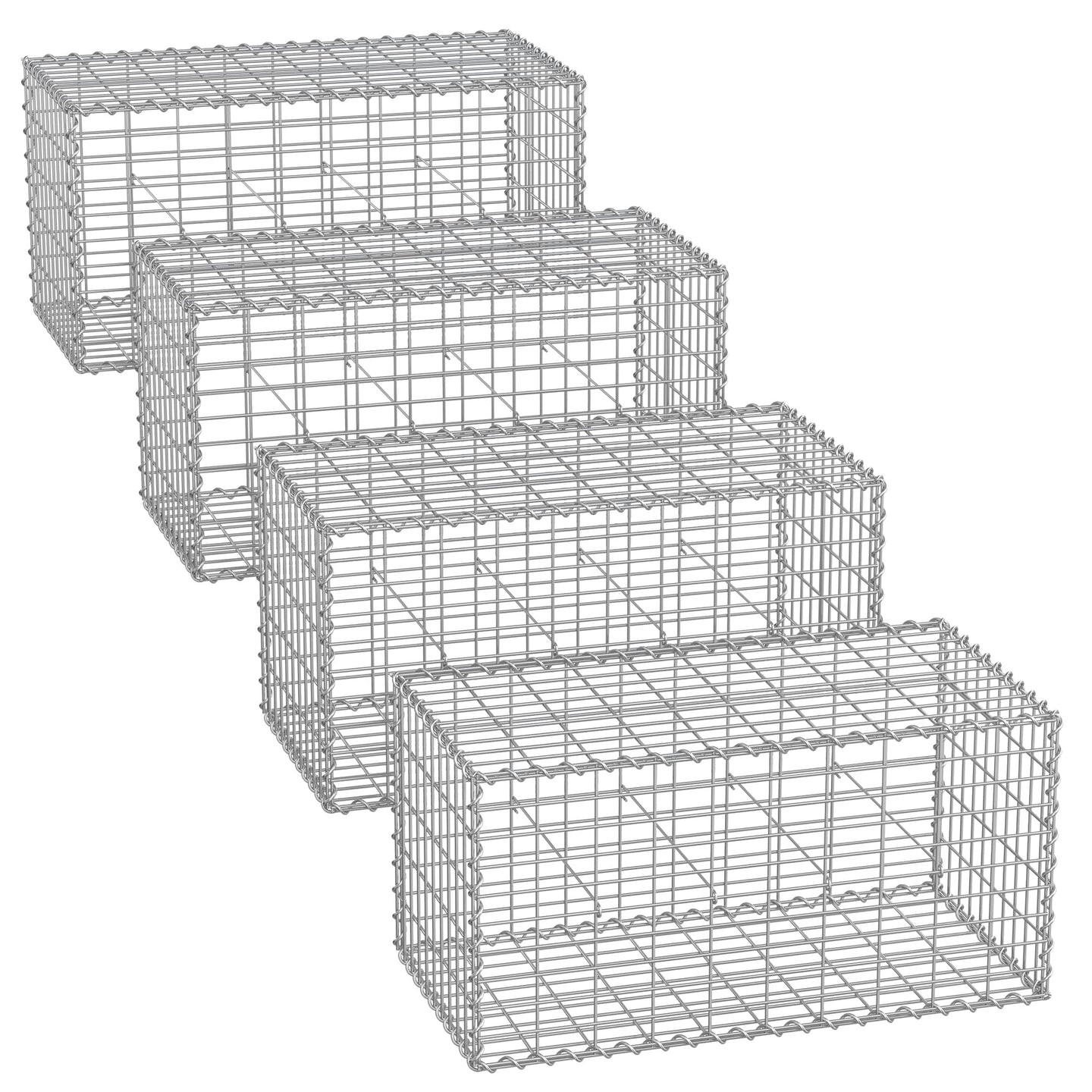 Metal Gabion Cage Basket - Set of 4 - 5 x 10 cm Mesh for Garden Fence Wall Partition - Silver
