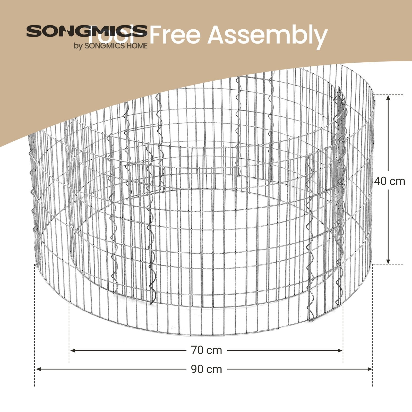 Round Stone Gabion - 90L - Galvanised Steel - Rust-Resistant