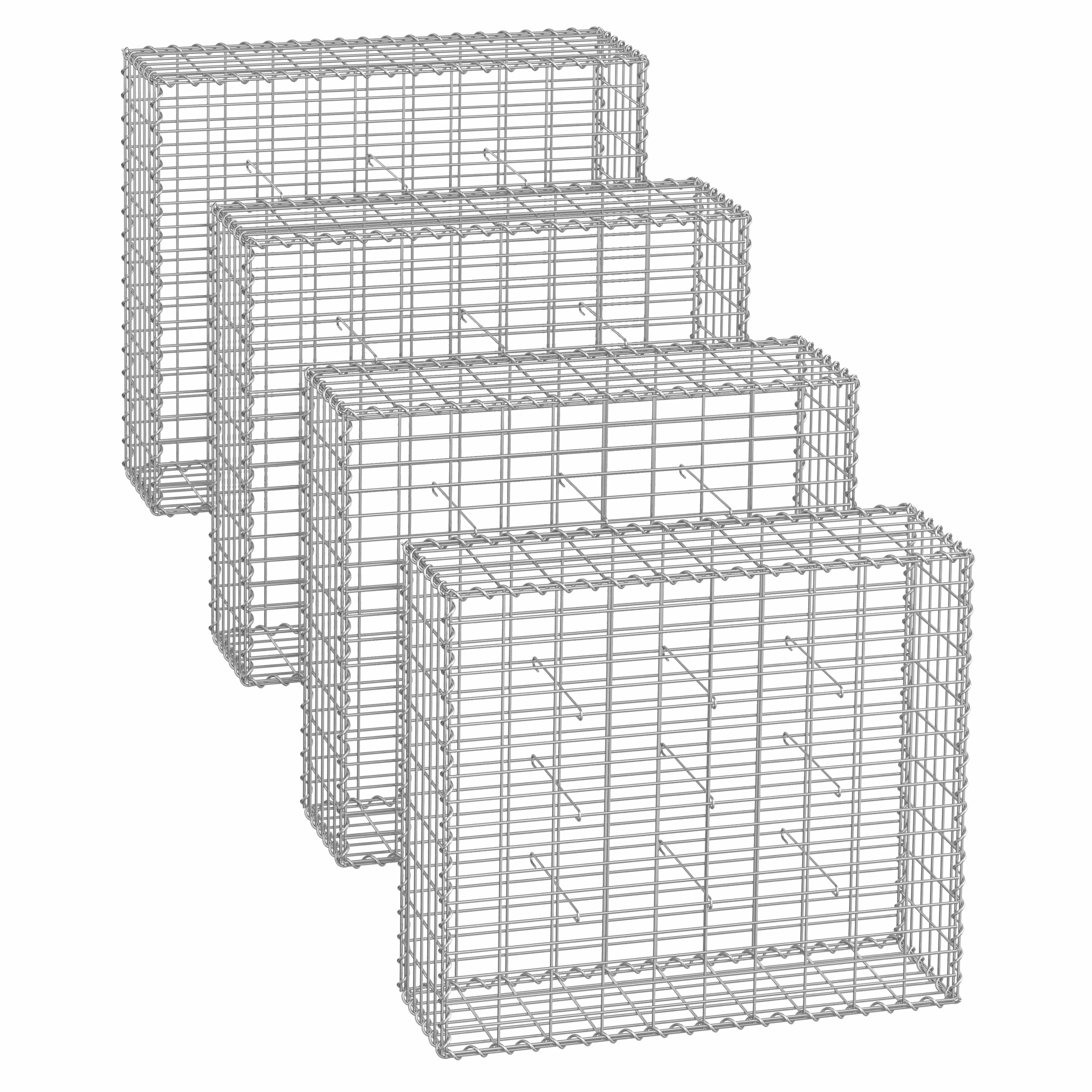 Gabion Baskets - Metal - Silver - Set of 4 with 5 x 10 cm Mesh for Stones and Garden Fencing