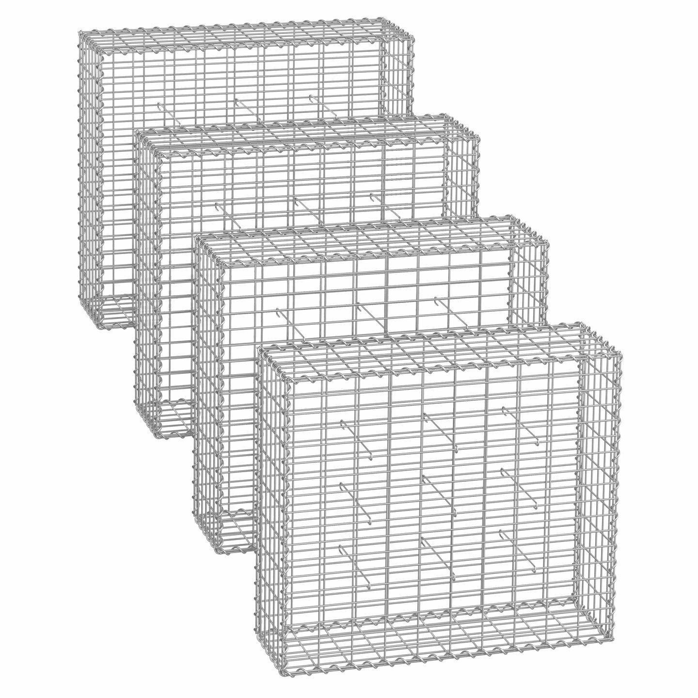 Gabion Baskets - Metal - Silver - Set of 4 with 5 x 10 cm Mesh for Stones and Garden Fencing