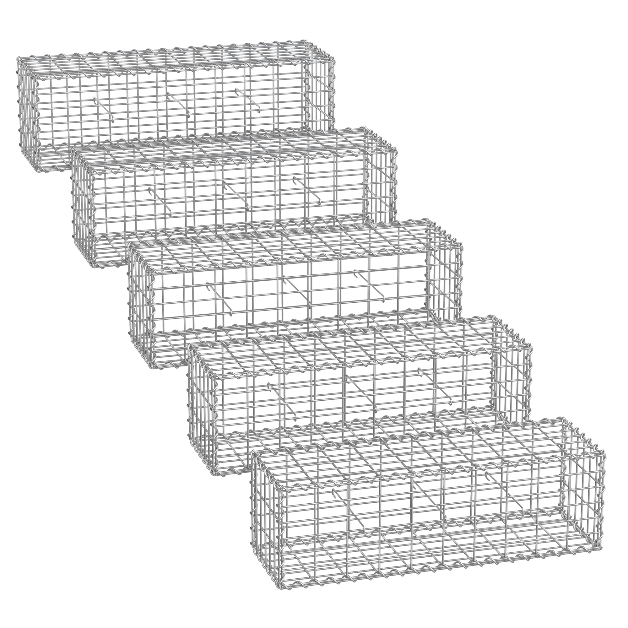 Gabion Cage - Galvanized Metal - Silver - 100 x 30 x 30 cm with 10 x 5 cm Mesh
