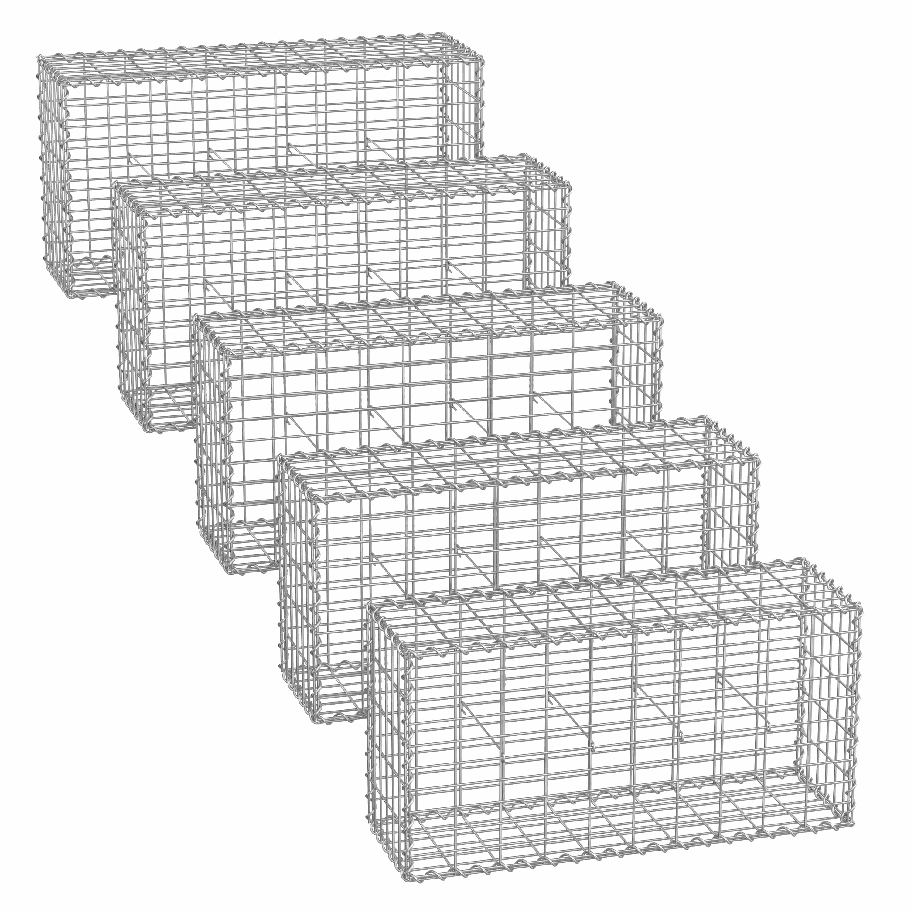 Metal Gabion Basket - Mesh - Silver - Set of 5 for Garden Fence Wall Partition