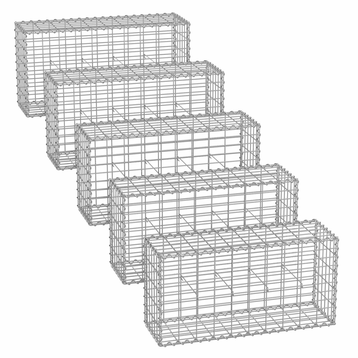 Metal Gabion Basket - Mesh - Silver - Set of 5 for Garden Fence Wall Partition