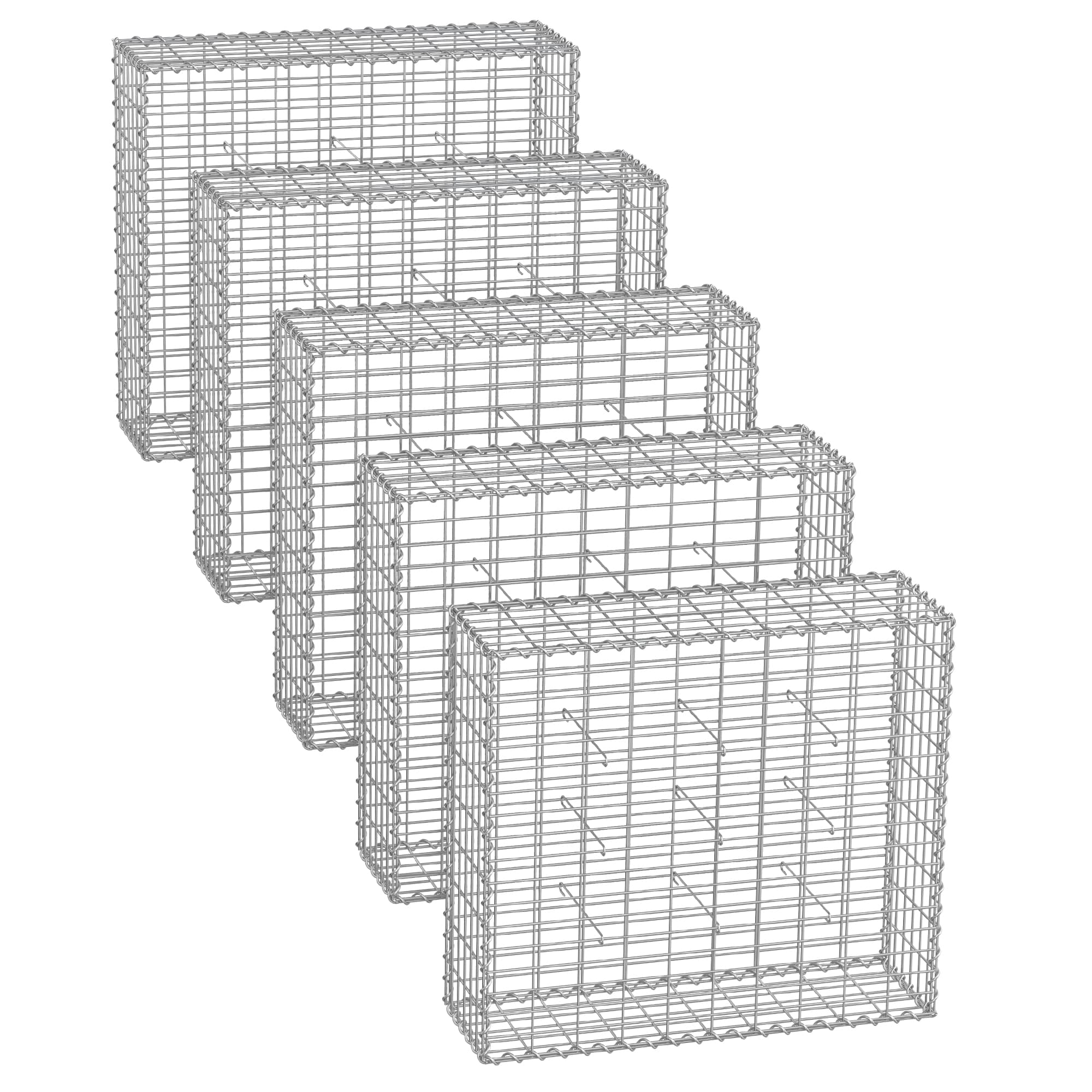 Gabion Cage Basket Set - Metal - Silver - Mesh Size 5 x 10 cm for Garden Fence Wall Partition