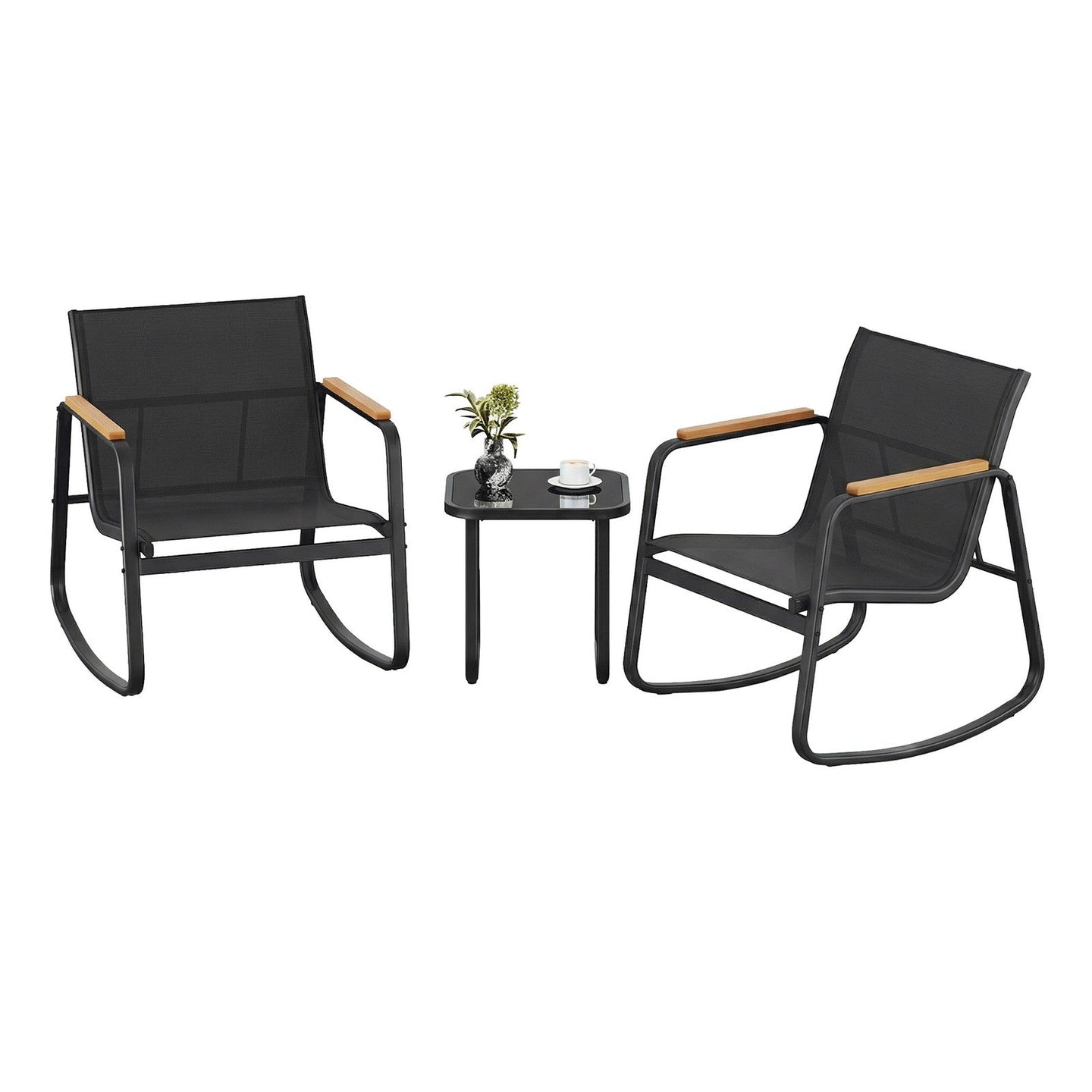 3-Piece Outdoor Conversation Set - 30L - Steel - Rocking Chairs