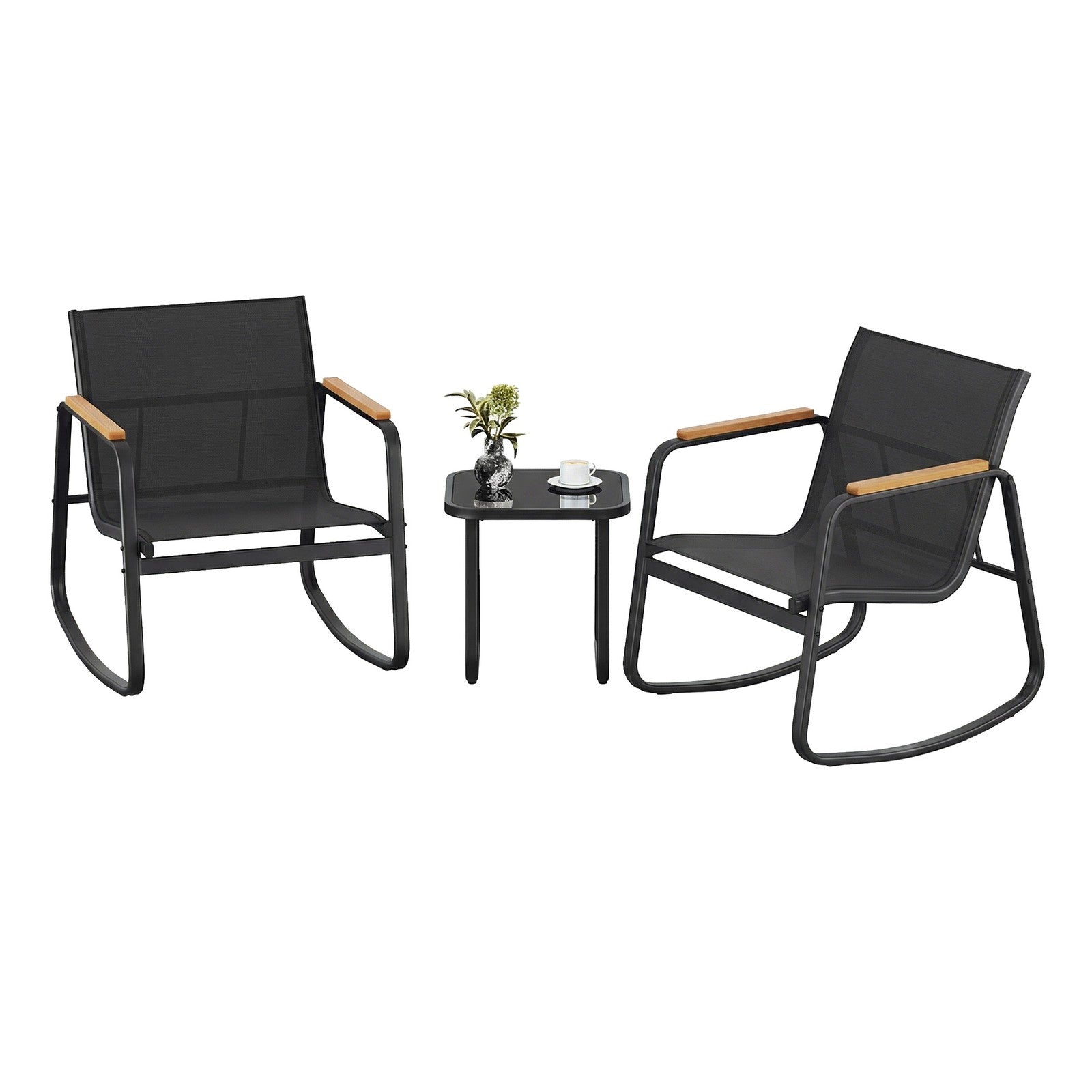 3-Piece Outdoor Conversation Set - 30L - Steel - Rocking Chairs