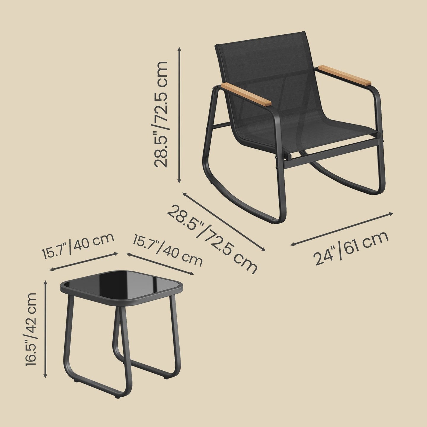 3-Piece Outdoor Conversation Set - 30L - Steel - Rocking Chairs