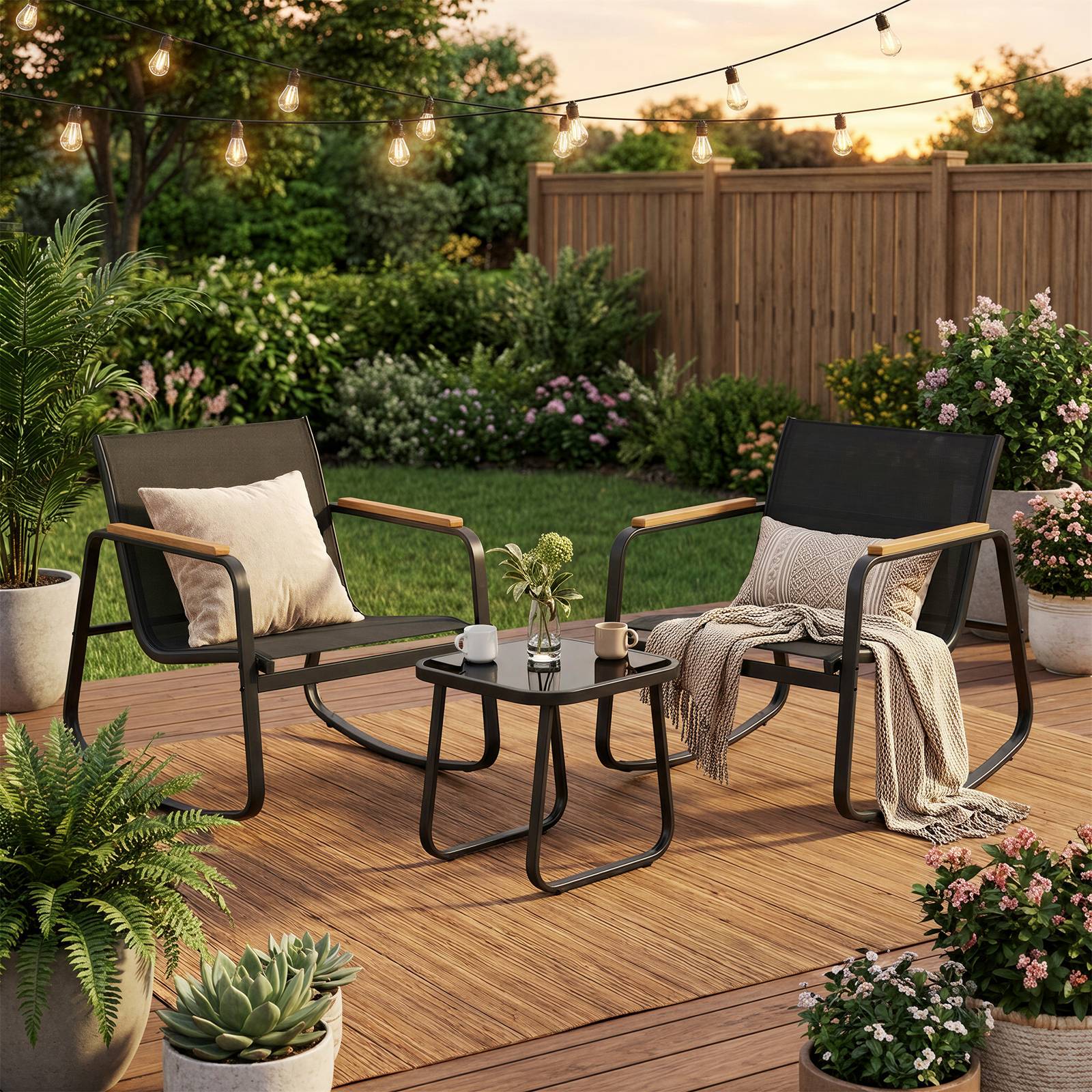 3-Piece Outdoor Conversation Set - 30L - Steel - Rocking Chairs