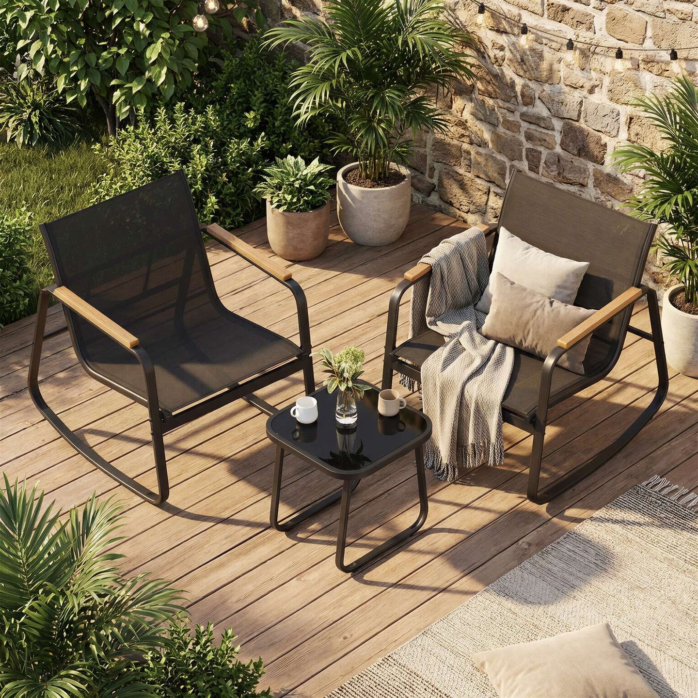 3-Piece Outdoor Conversation Set - 30L - Steel - Rocking Chairs