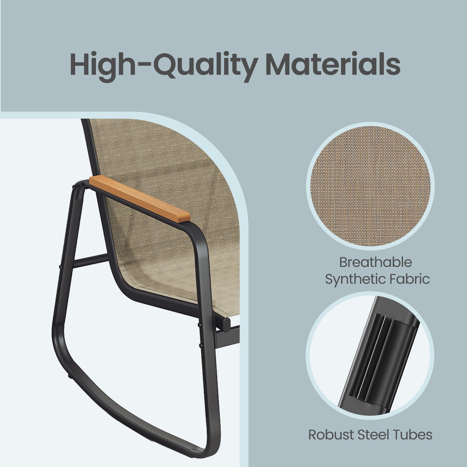 Outdoor Rocking Chair Set - 2 Chairs & Table - Steel - Breathable Fabric