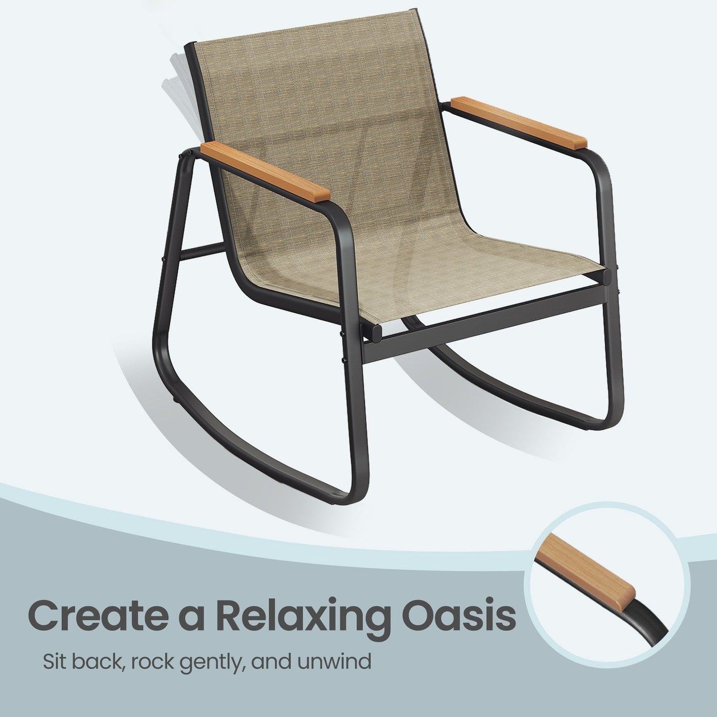 Outdoor Rocking Chair Set - 2 Chairs & Table - Steel - Breathable Fabric