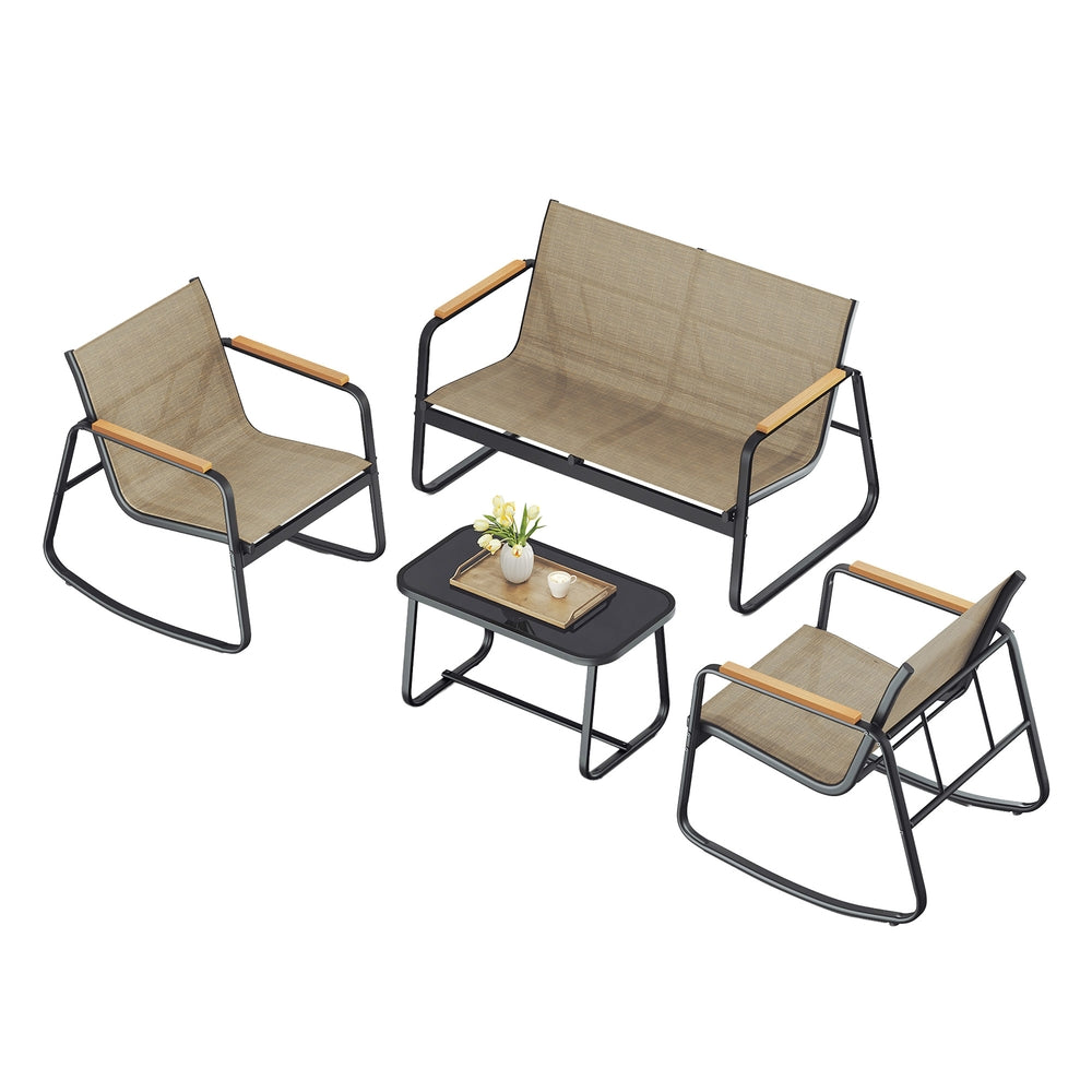 Outdoor Patio Set - Steel - 2 Rocking Chairs and Loveseat