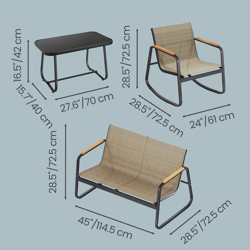Outdoor Patio Set - Steel - 2 Rocking Chairs and Loveseat