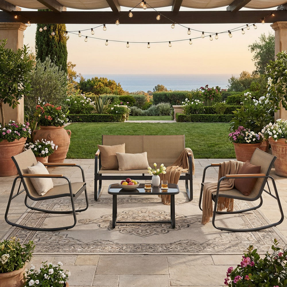 Outdoor Patio Set - Steel - 2 Rocking Chairs and Loveseat