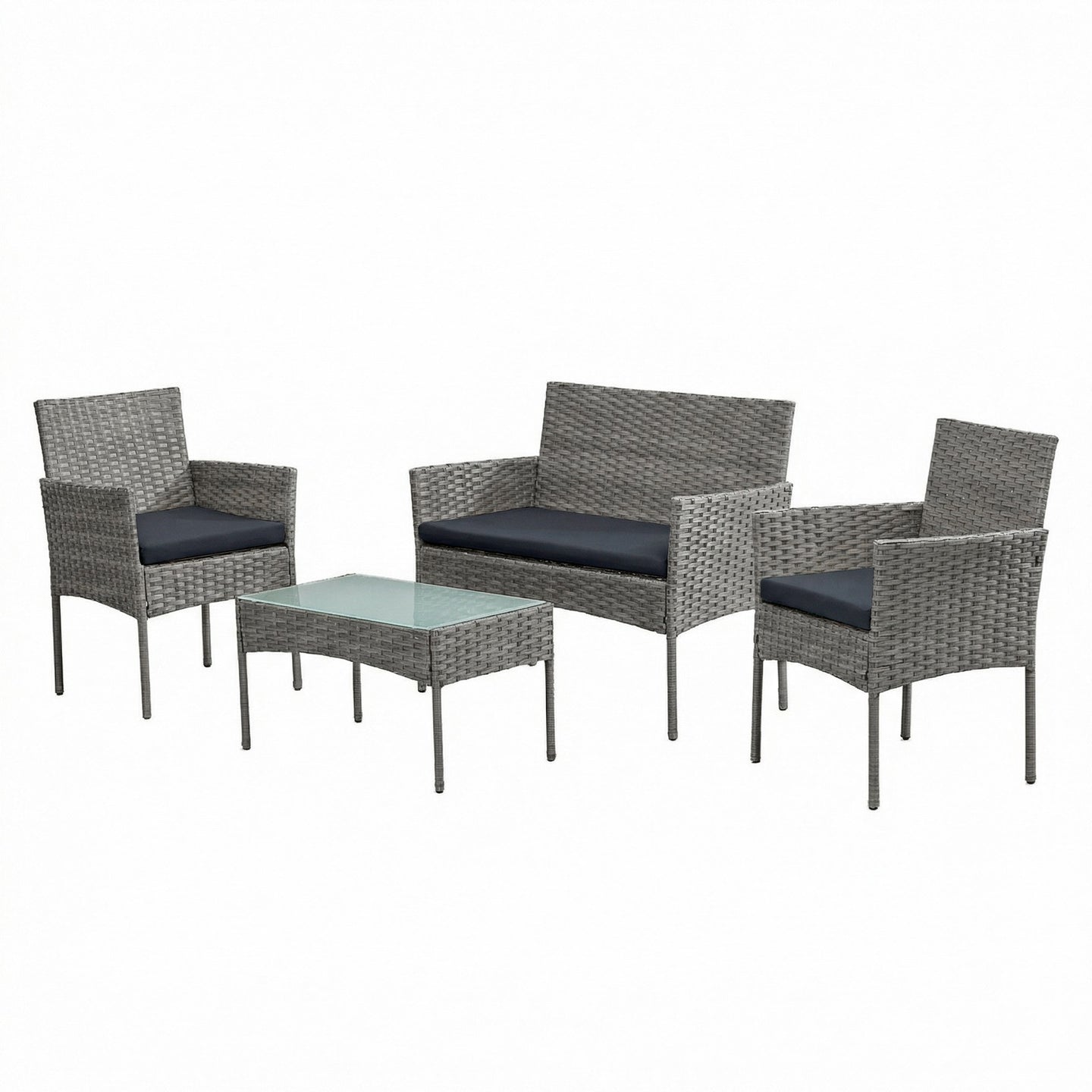 Patio Conversation Set - Galvanized Iron Frame and Polyrattan PE - Grey