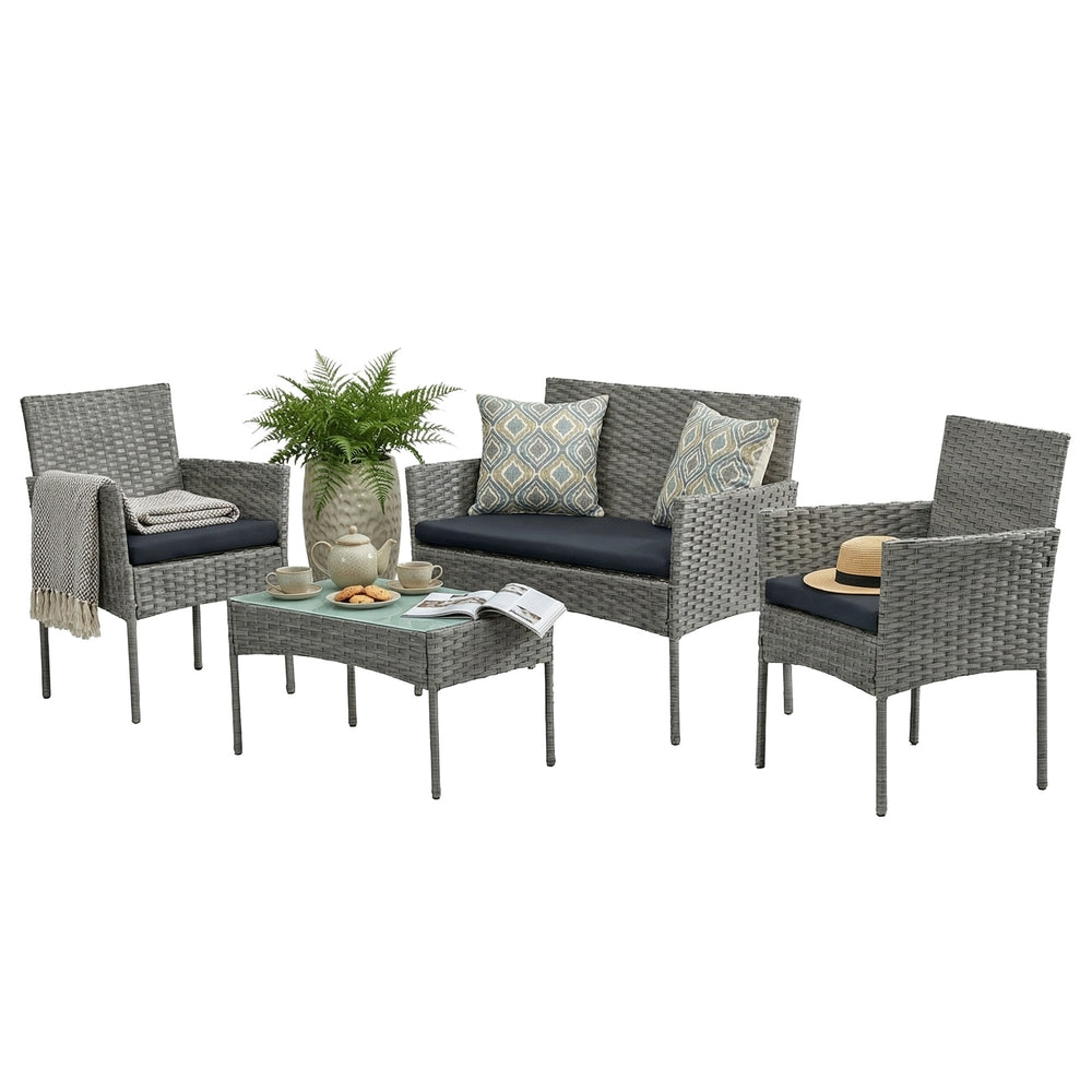 Patio Conversation Set - Galvanized Iron Frame and Polyrattan PE - Grey