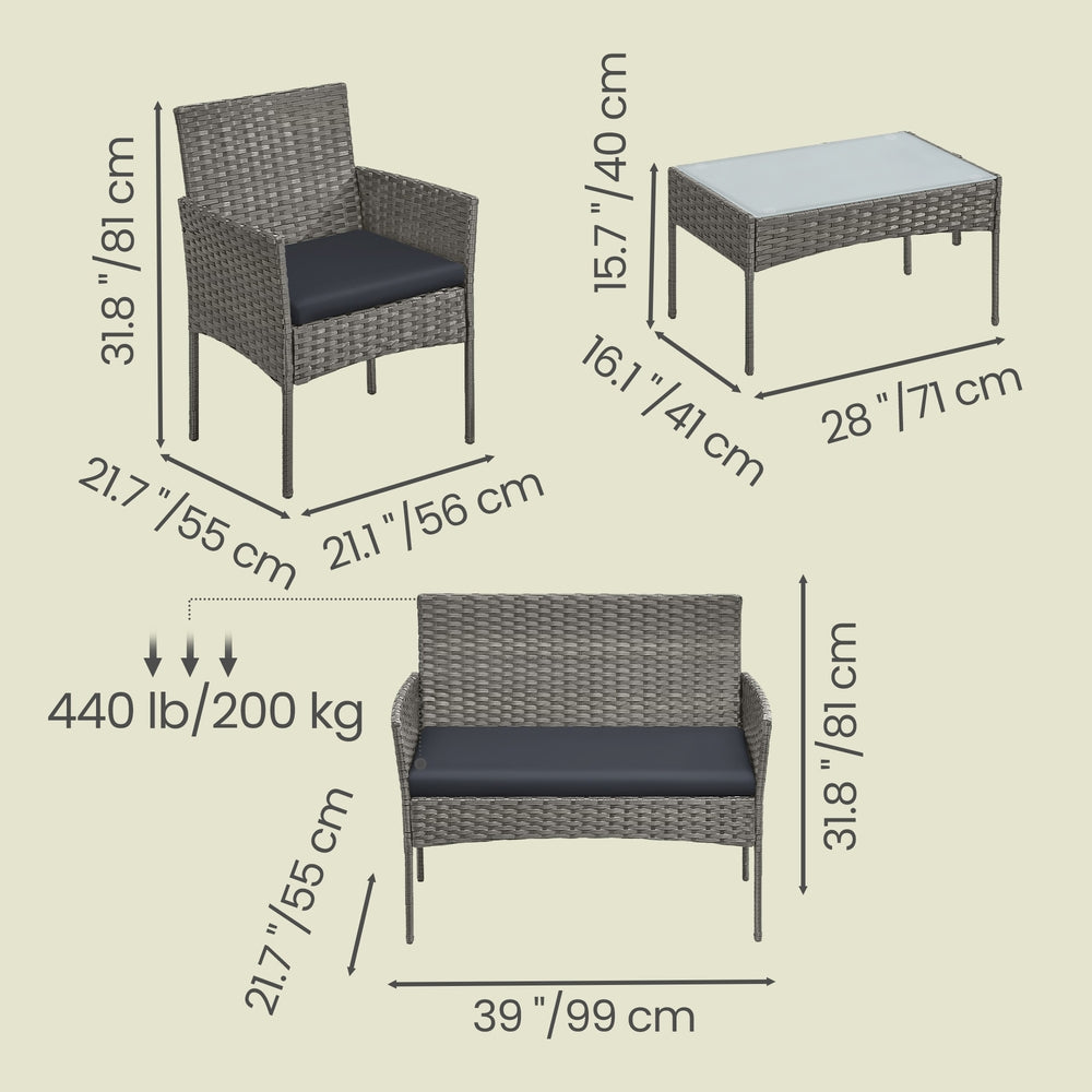 Patio Conversation Set - Galvanized Iron Frame and Polyrattan PE - Grey