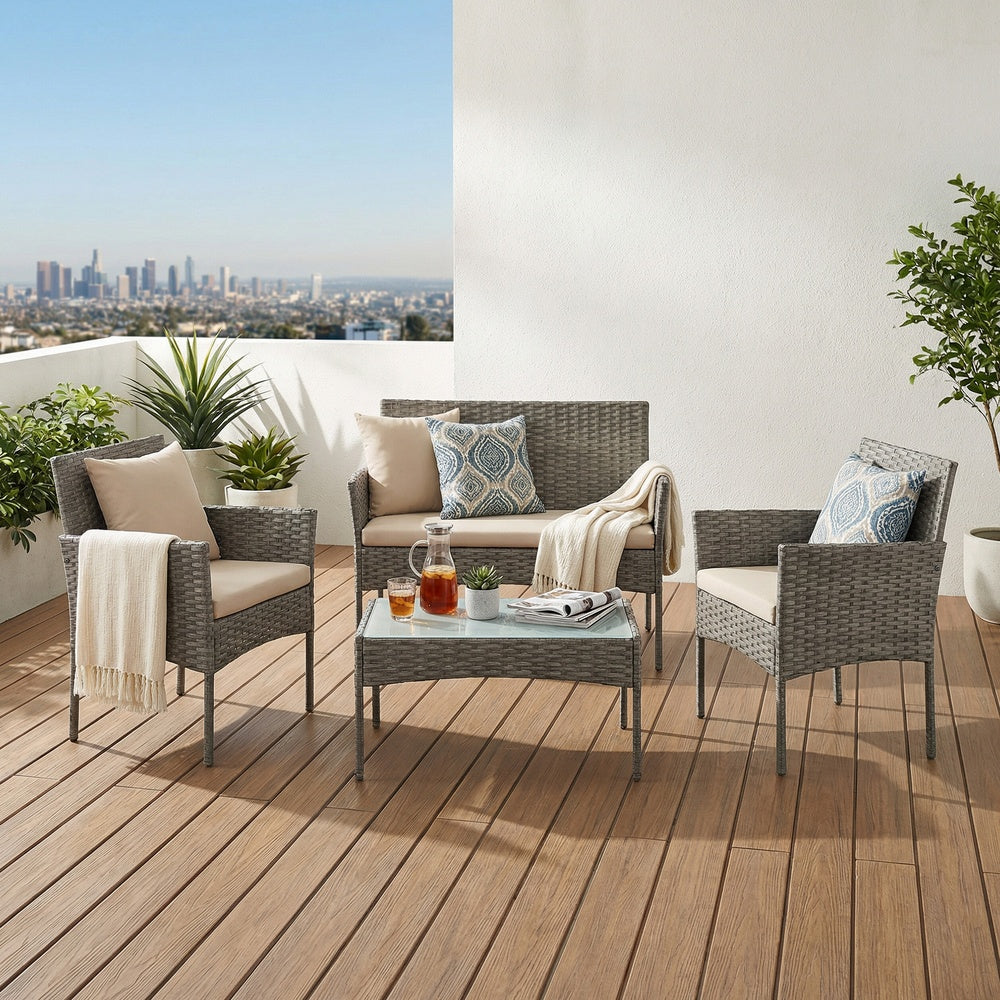 Patio Conversation Set - Galvanized Iron Frame and Polyrattan PE - Grey