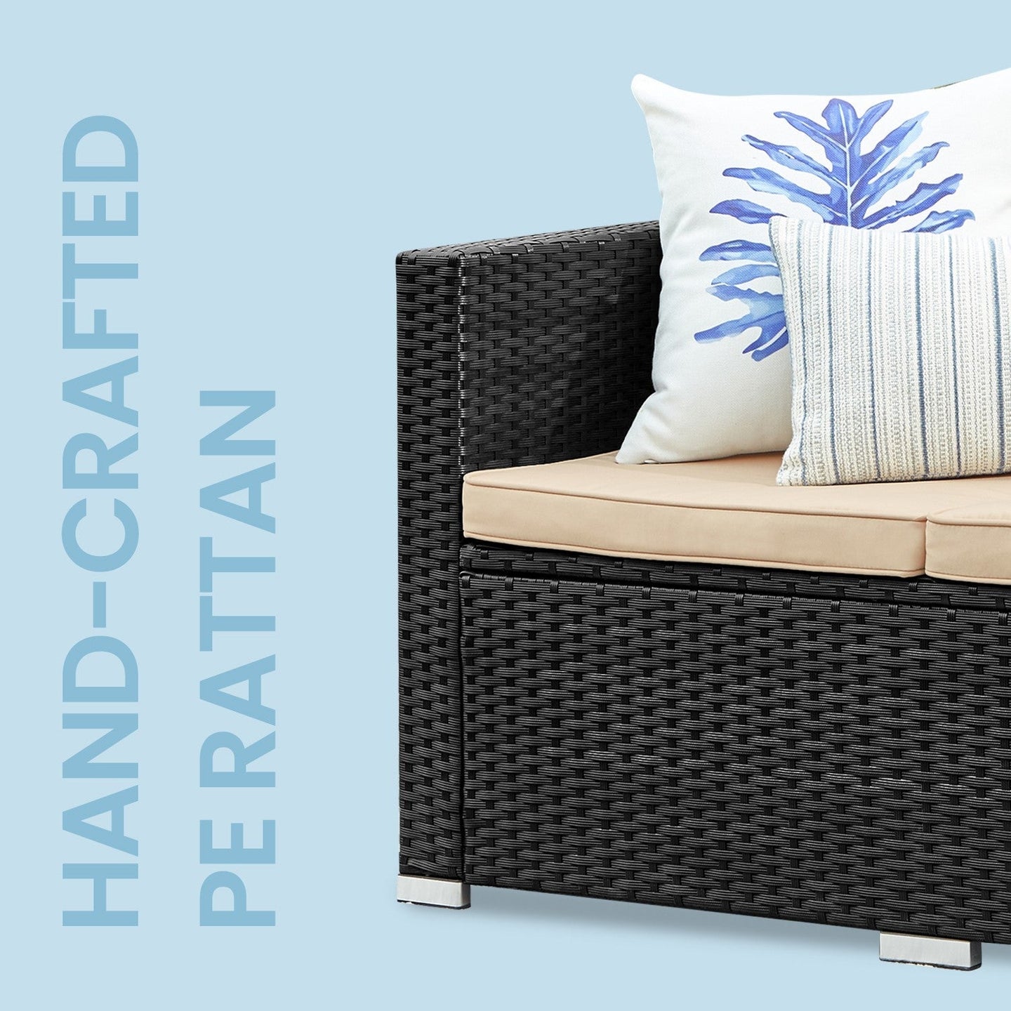Garden Furniture Set - Handwoven PE Rattan - Brown and Taupe - Outdoor Sofa with Glass Table and Cushions