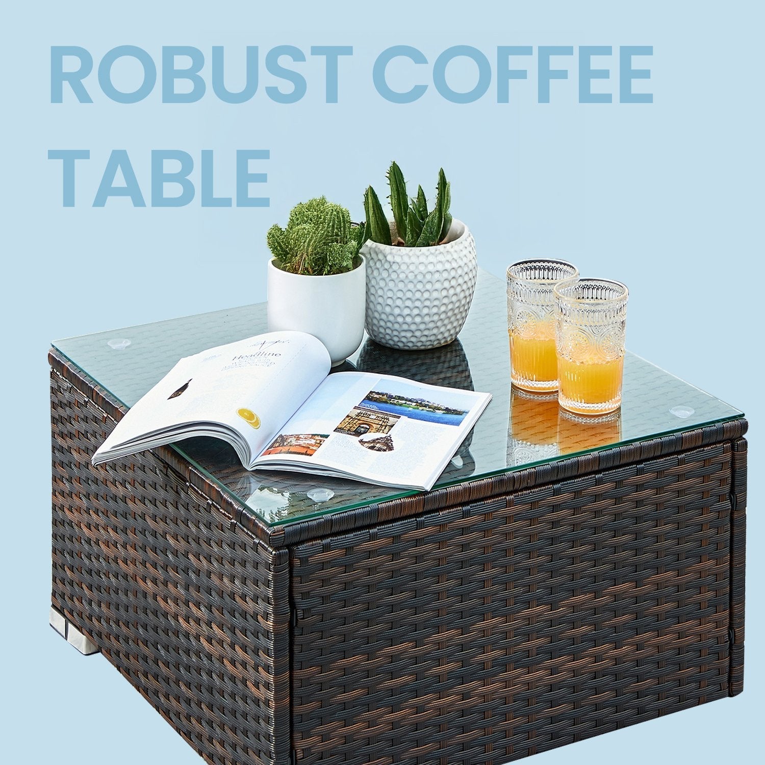 Garden Furniture Set - Handwoven PE Rattan - Brown and Taupe - Outdoor Sofa with Glass Table and Cushions