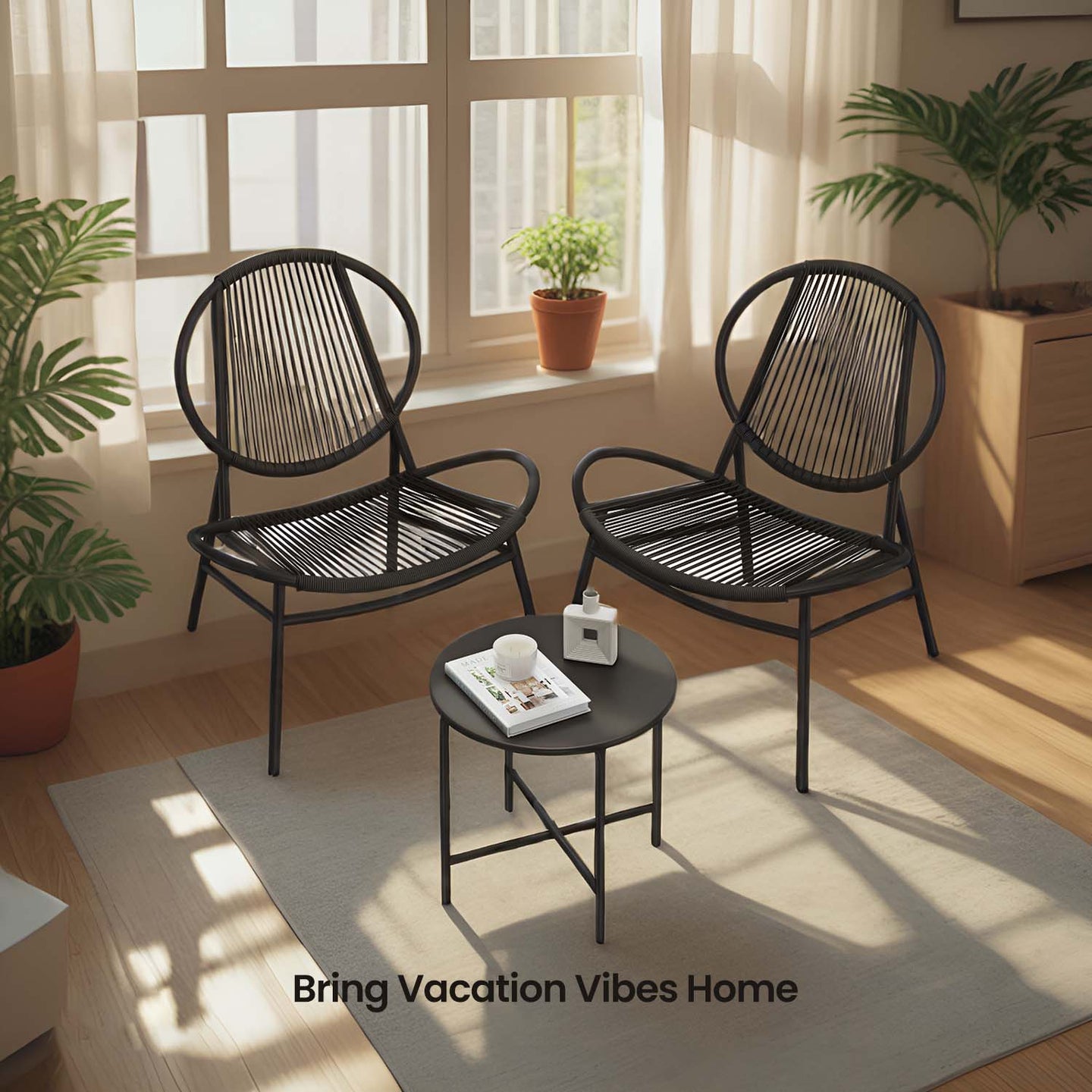 Garden Furniture Set - Metal - Ink Black - Includes 2 Acapulco Chairs and Side Table