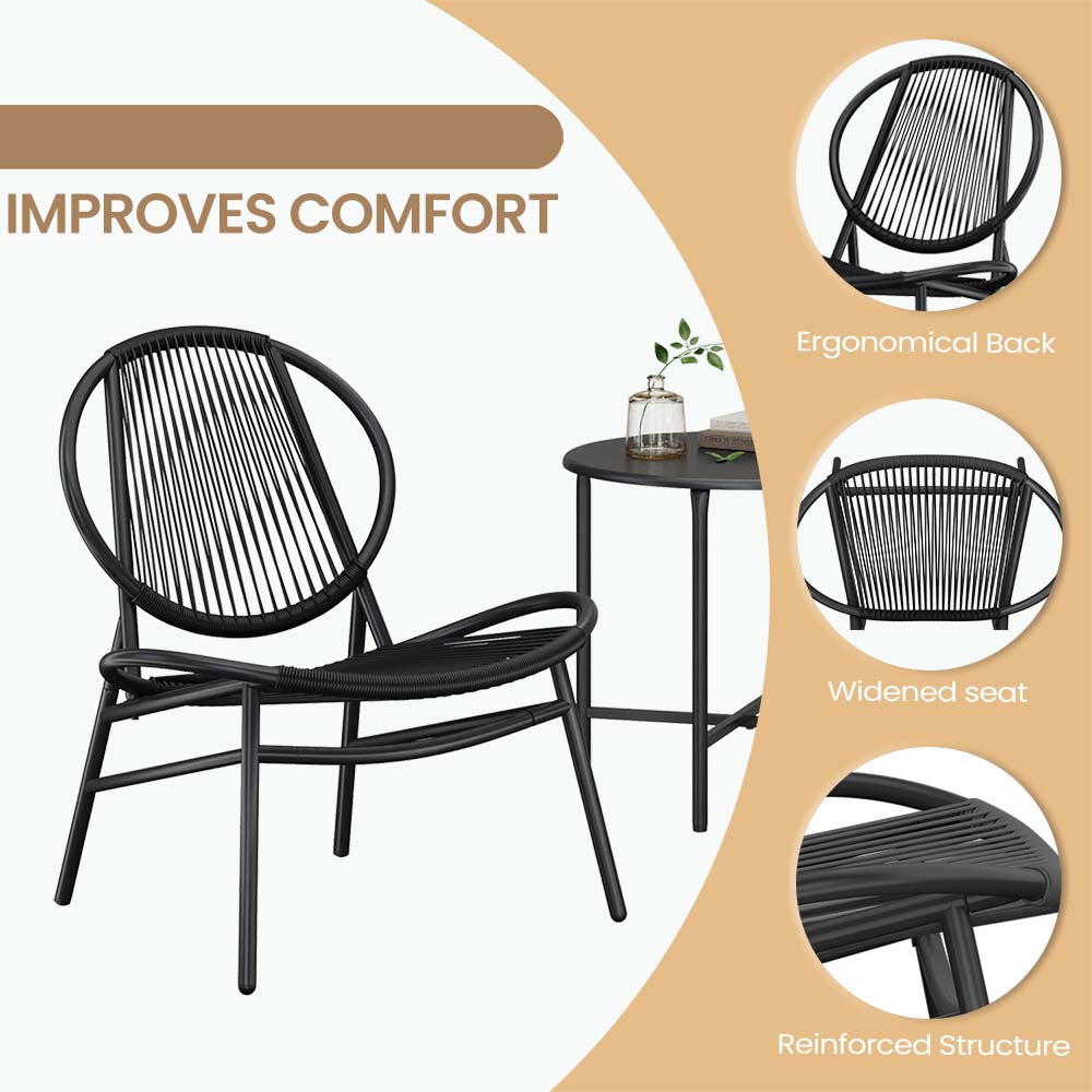 Garden Furniture Set - Metal - Ink Black - Includes 2 Acapulco Chairs and Side Table