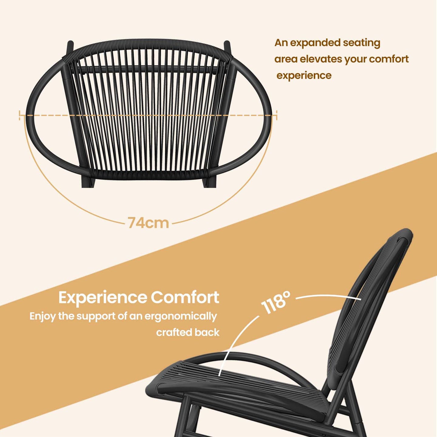 Garden Furniture Set - Metal - Ink Black - Includes 2 Acapulco Chairs and Side Table