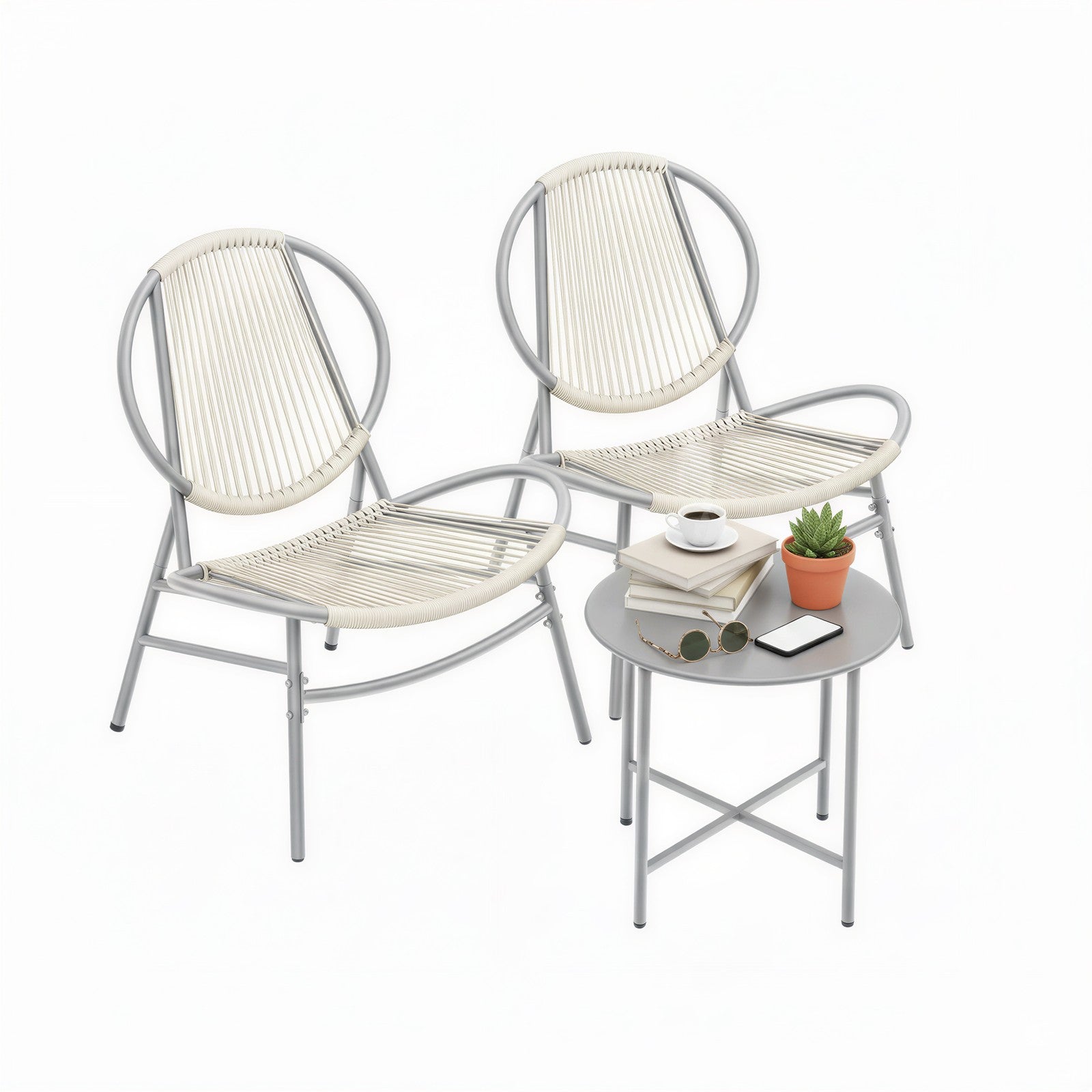 3-Piece Patio Bistro Furniture Set - PE and Steel - Dove Grey