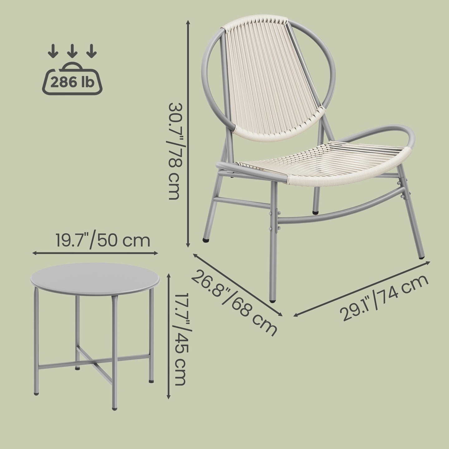 3-Piece Patio Bistro Furniture Set - PE and Steel - Dove Grey