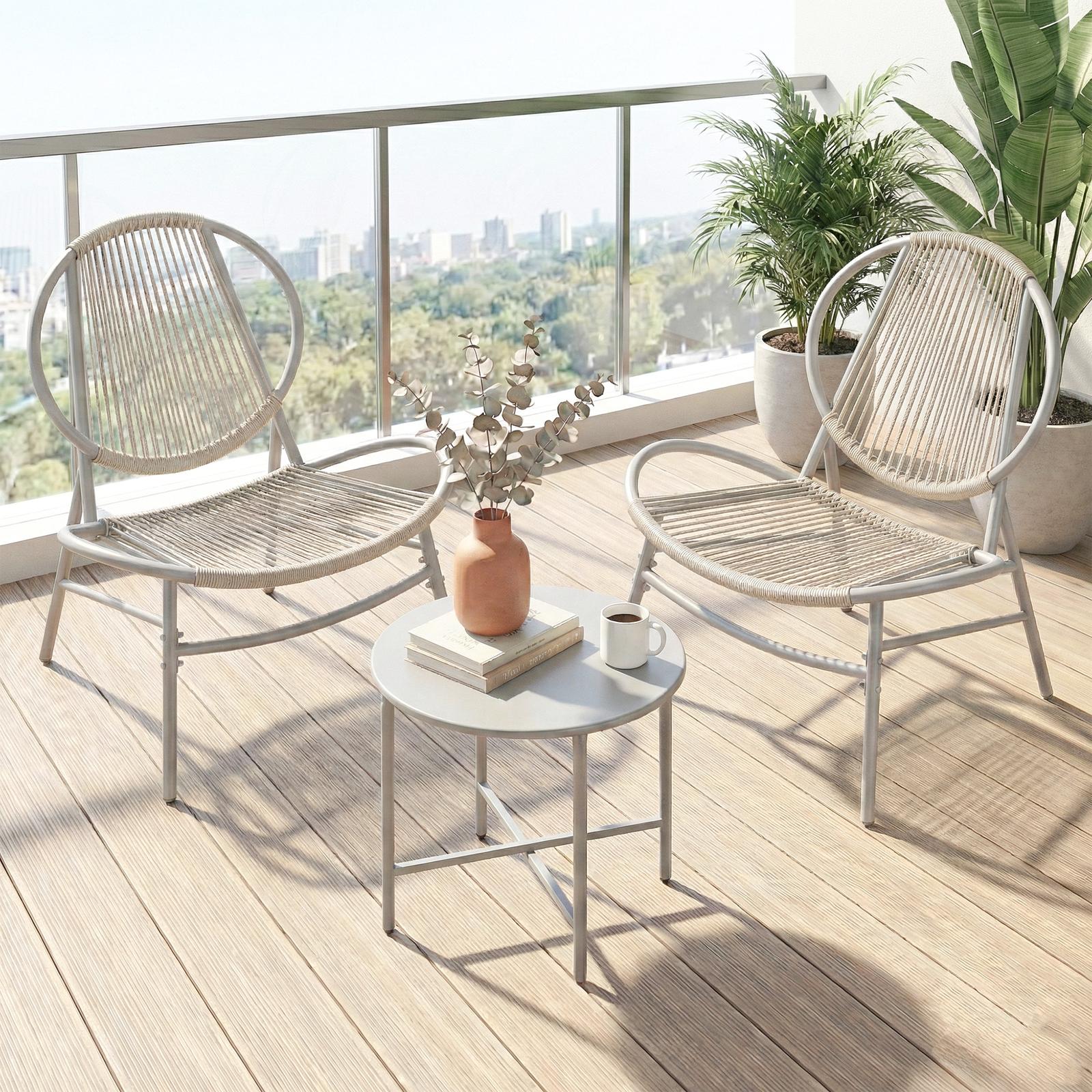 3-Piece Patio Bistro Furniture Set - PE and Steel - Dove Grey