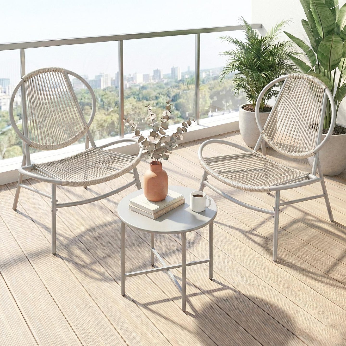 3-Piece Patio Bistro Furniture Set - PE and Steel - Dove Grey