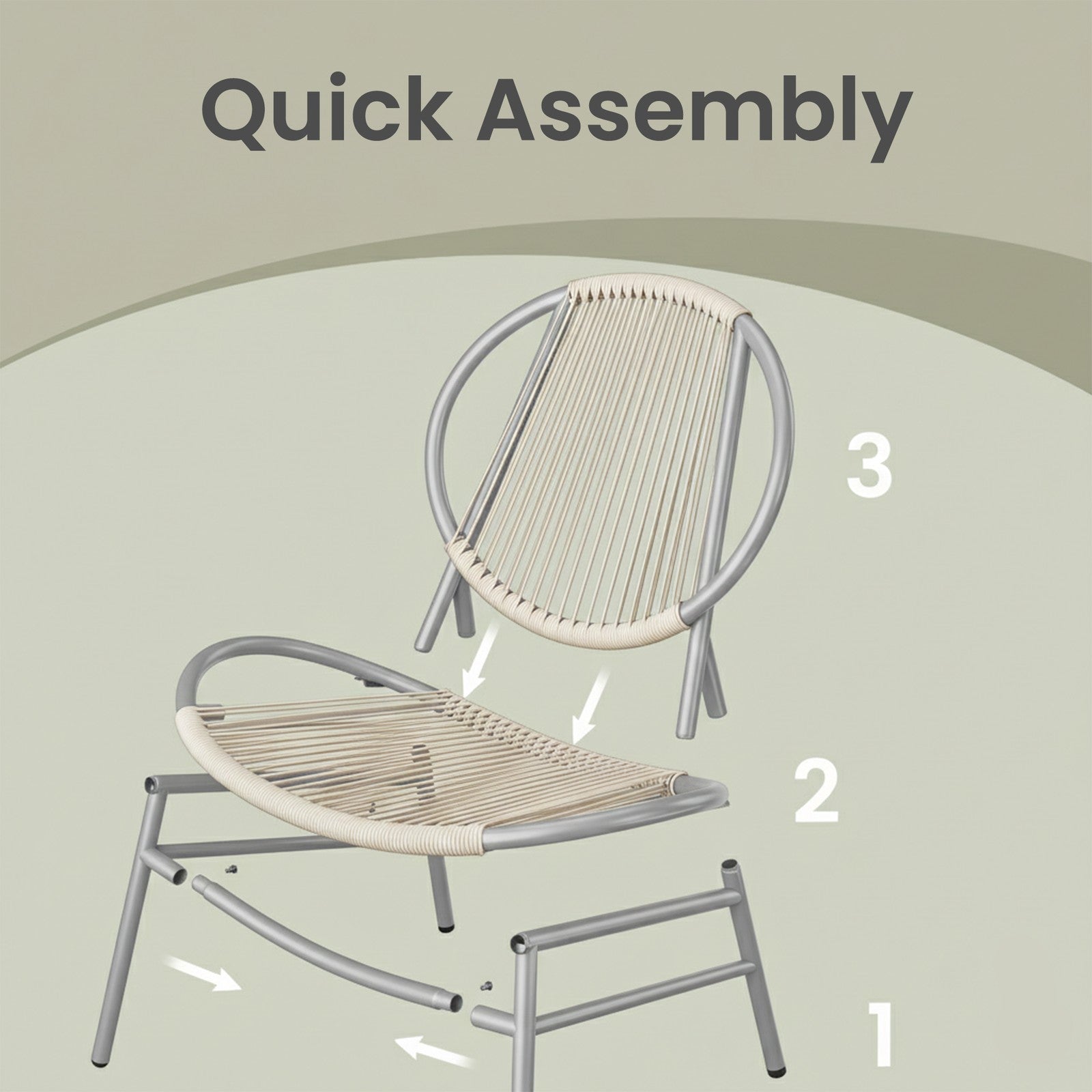 3-Piece Patio Bistro Furniture Set - PE and Steel - Dove Grey