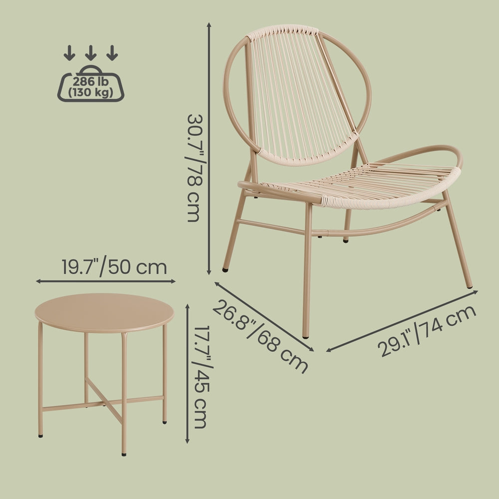 3-Piece Patio Bistro Furniture Set - PE and Steel - Brown