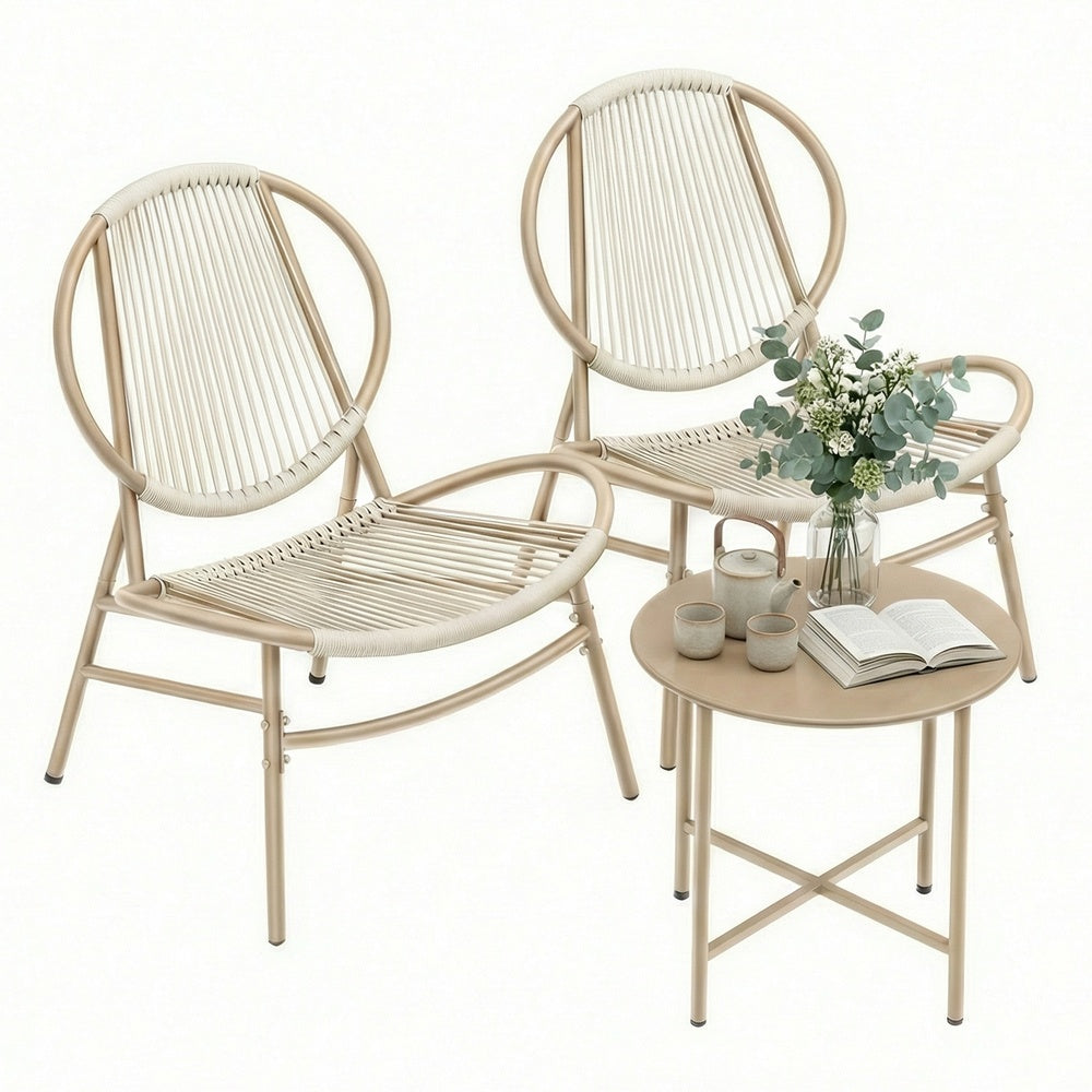3-Piece Patio Bistro Furniture Set - PE and Steel - Brown