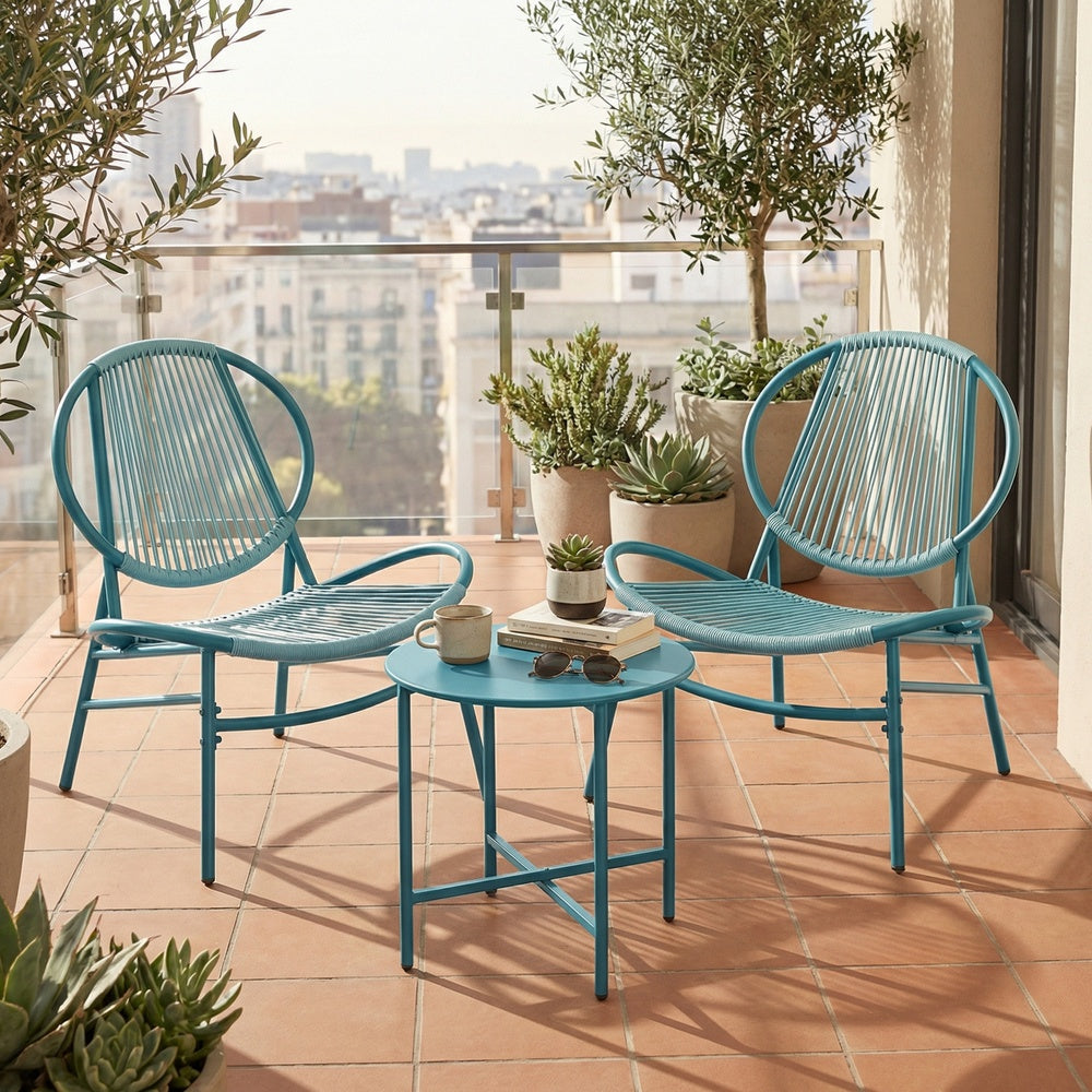 3-Piece Patio Bistro Furniture Set - PE and Steel - Brown