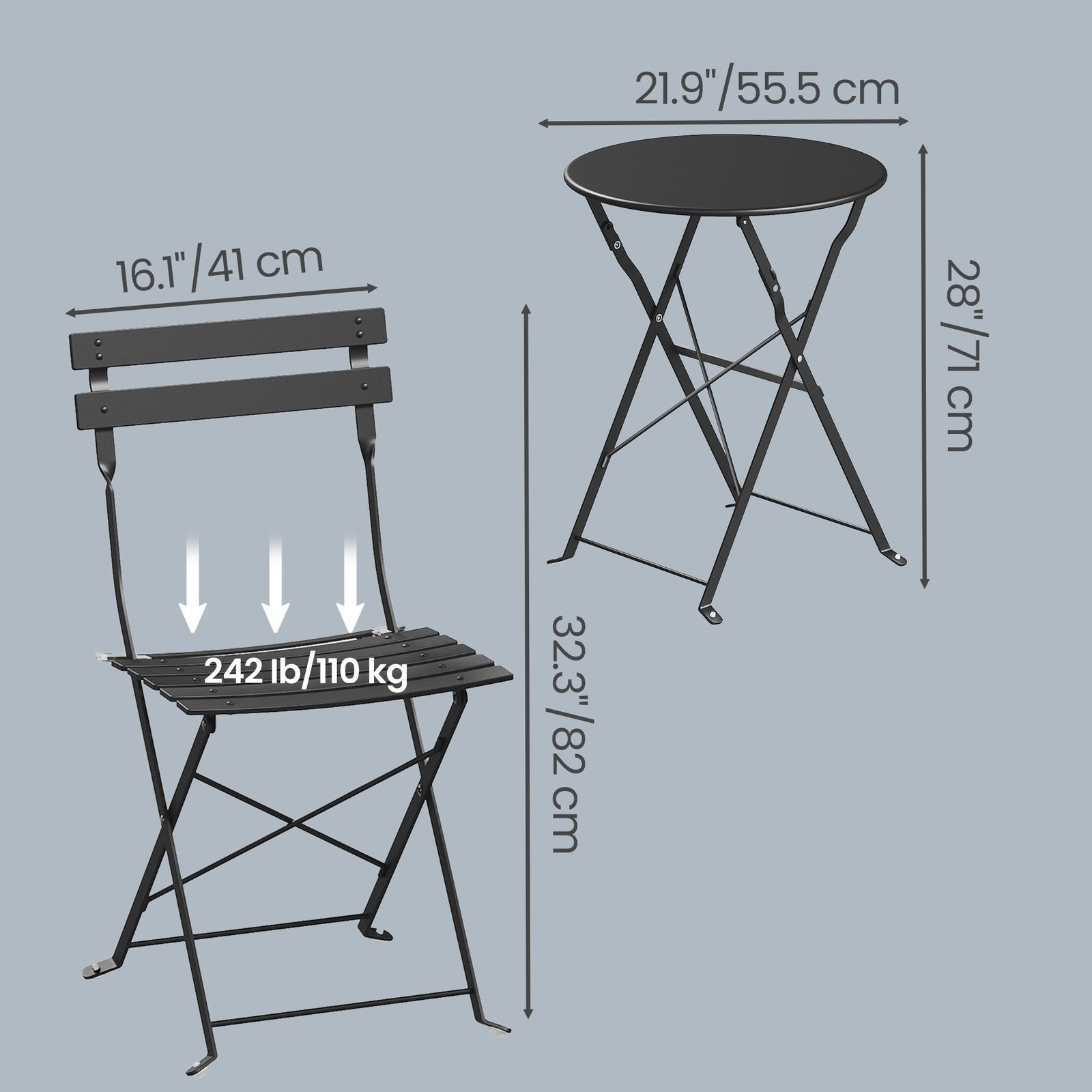 Patio Table and Chairs Set - 3-Piece - Steel - Weather-Resistant