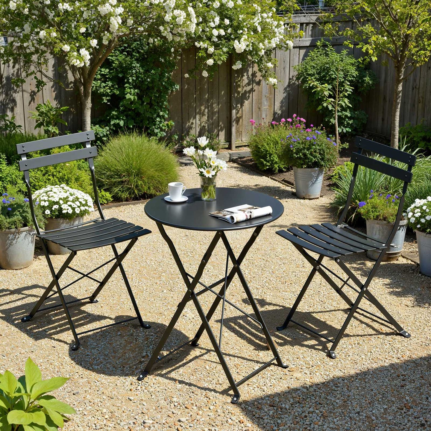 Patio Table and Chairs Set - 3-Piece - Steel - Weather-Resistant