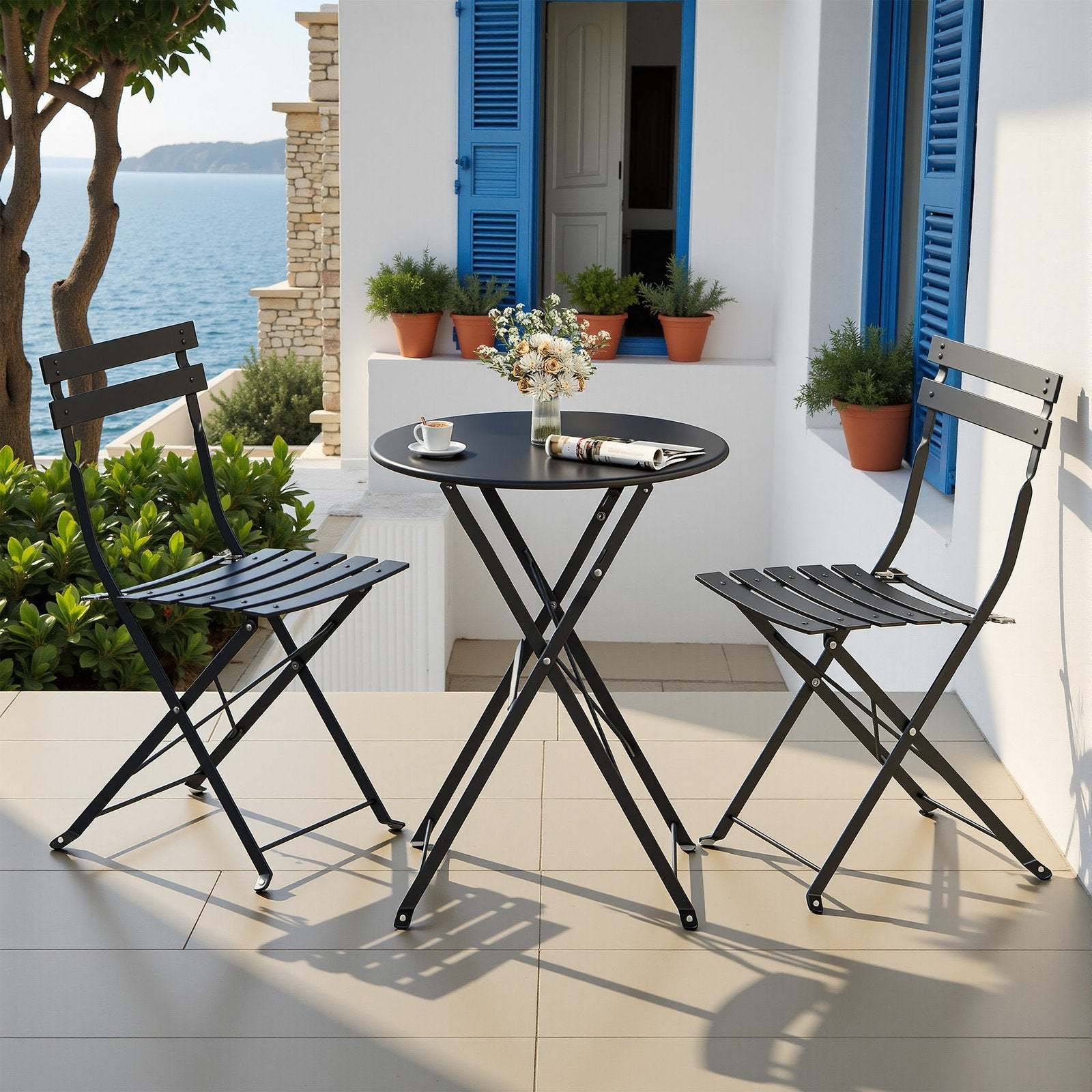 Patio Table and Chairs Set - 3-Piece - Steel - Weather-Resistant