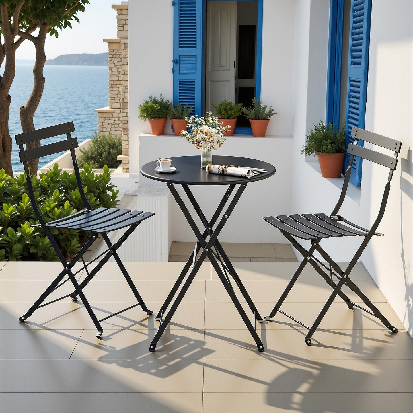 Patio Table and Chairs Set - 3-Piece - Steel - Weather-Resistant
