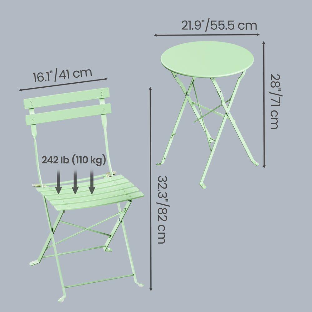 Patio Table and Chairs Set - 3-Piece - Steel - Folding Design