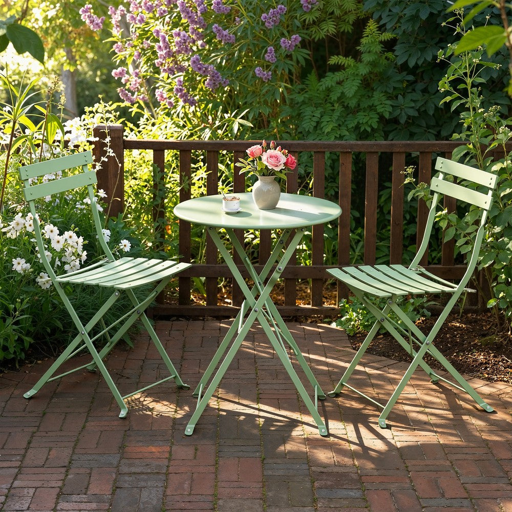 Patio Table and Chairs Set - 3-Piece - Steel - Folding Design