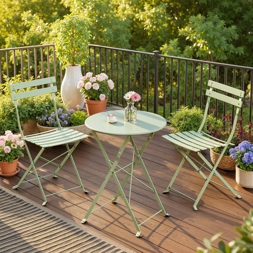 Patio Table and Chairs Set - 3-Piece - Steel - Folding Design