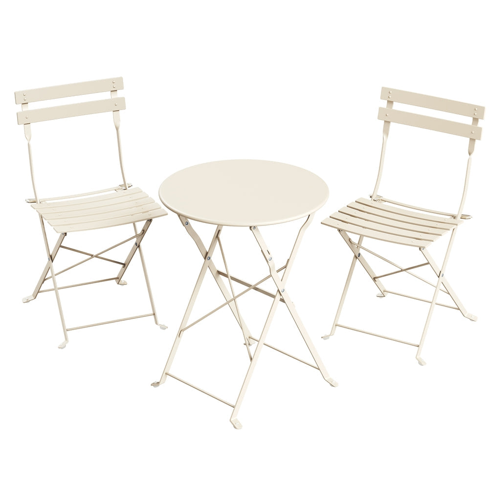 Patio Table and Chairs Set - 3-Piece - Steel - Folding Design