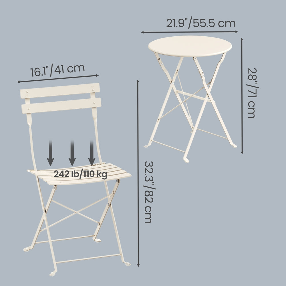 Patio Table and Chairs Set - 3-Piece - Steel - Folding Design
