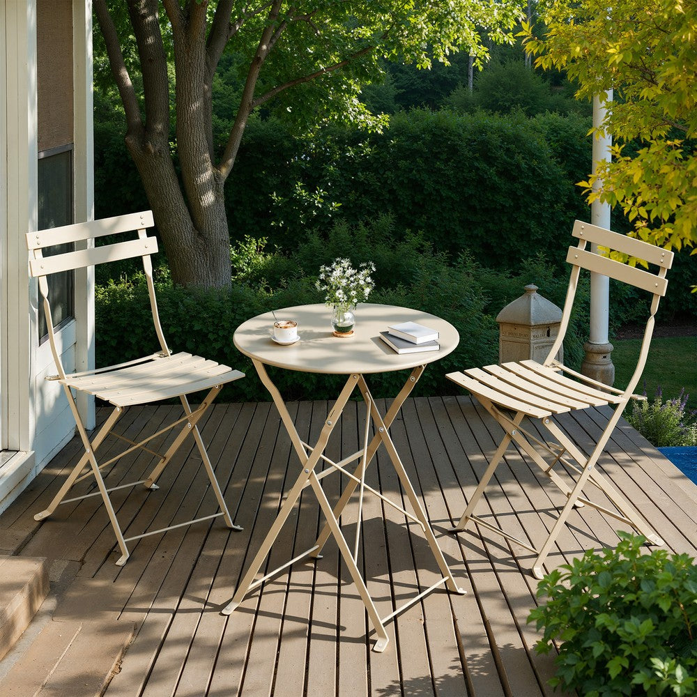 Patio Table and Chairs Set - 3-Piece - Steel - Folding Design